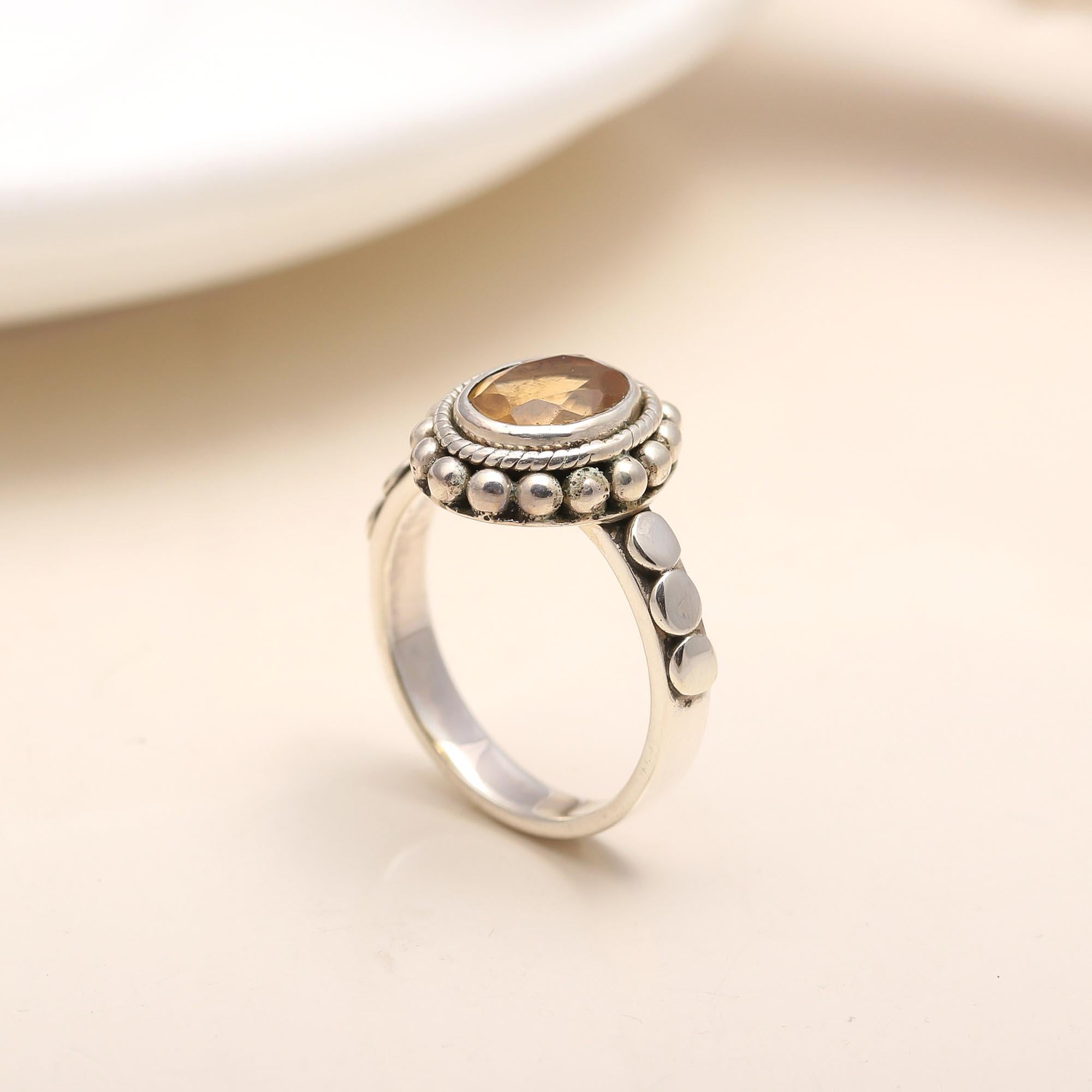 925 Silver Citrine Boho Ring