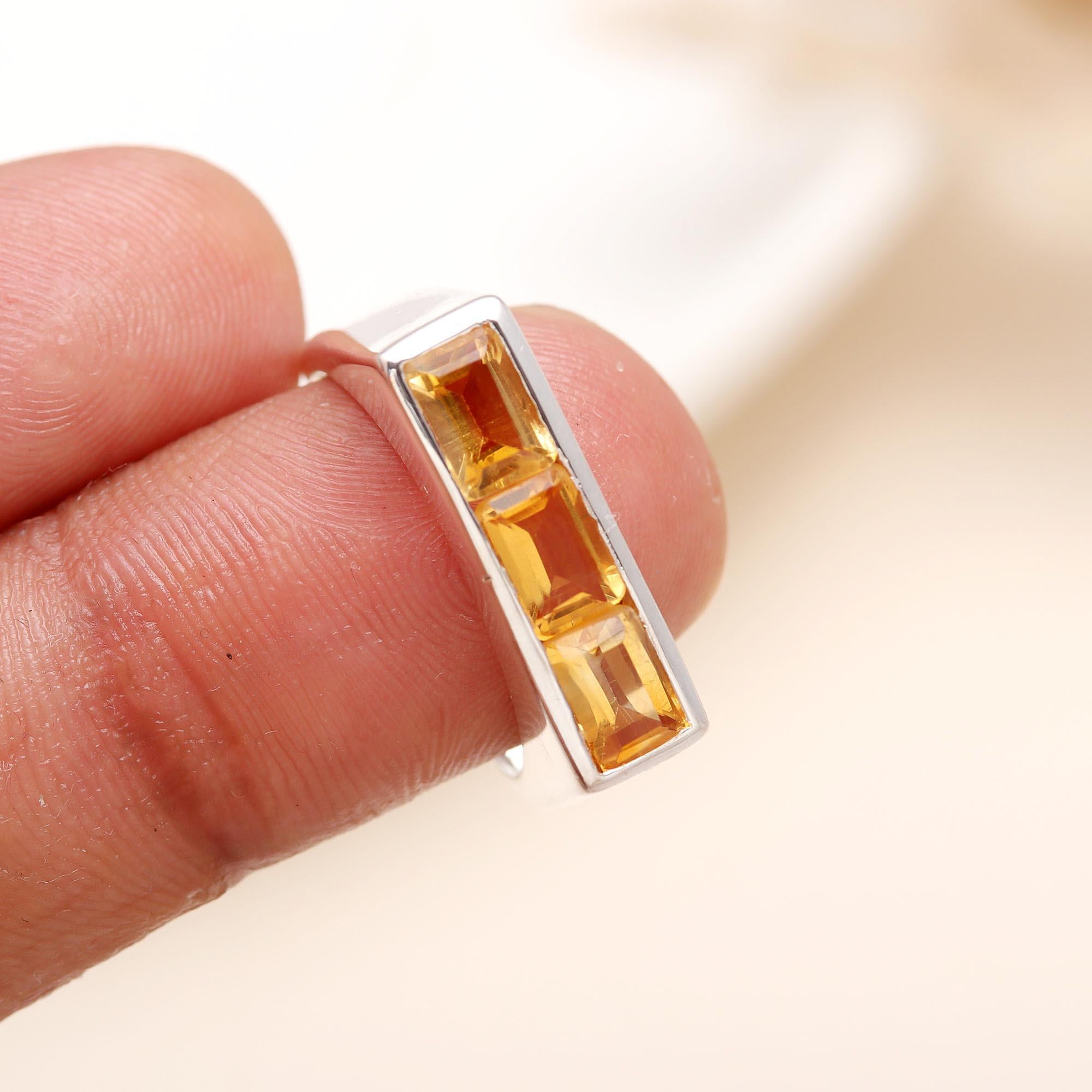 925 Silver Baguette Citrine Bar Ring