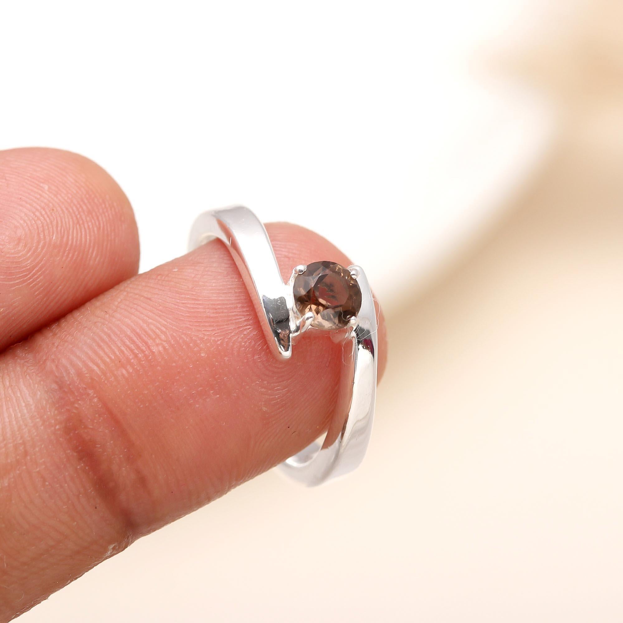 925 Silver Smoky Quartz Twist Ring