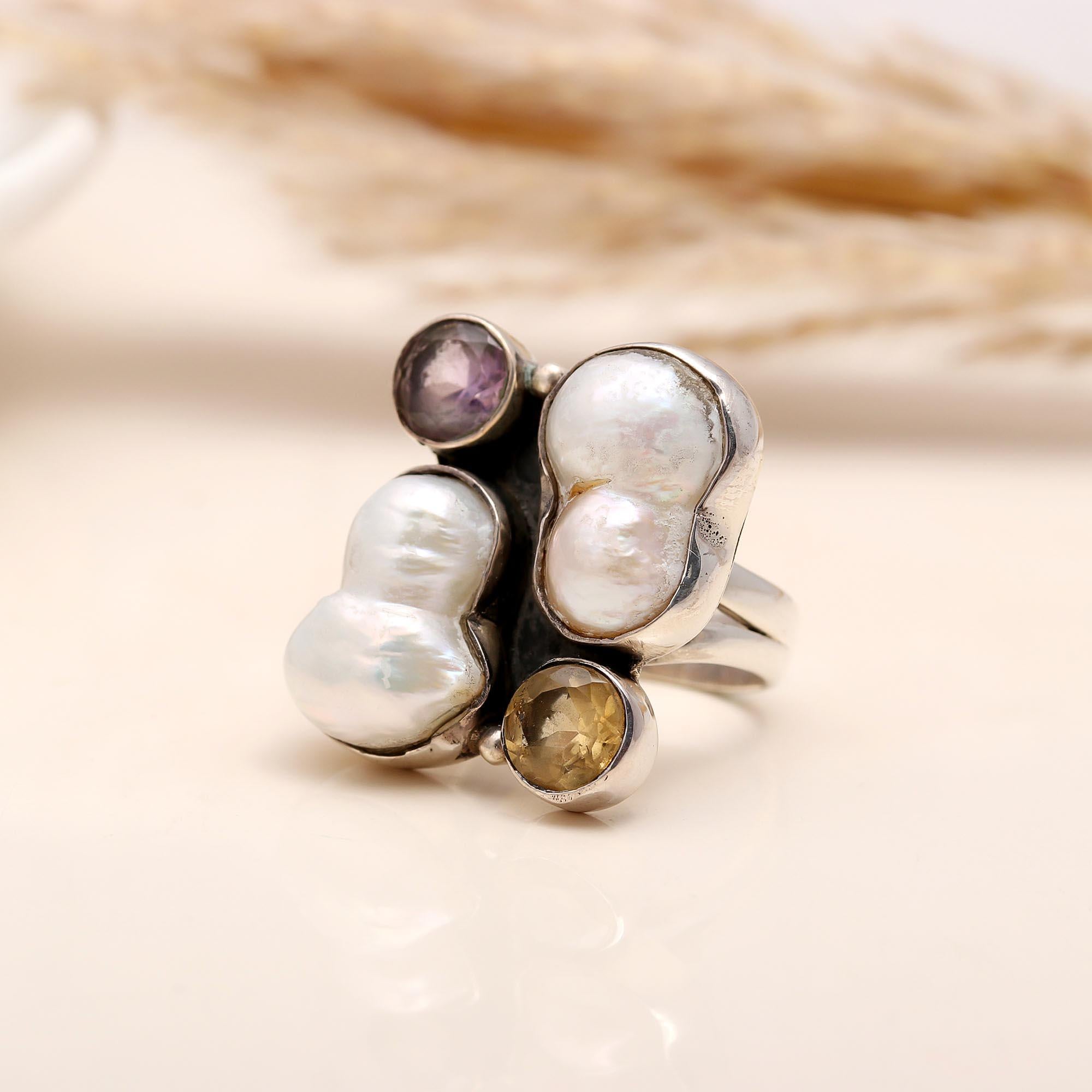 925 Silver Baroque Pearl Ring