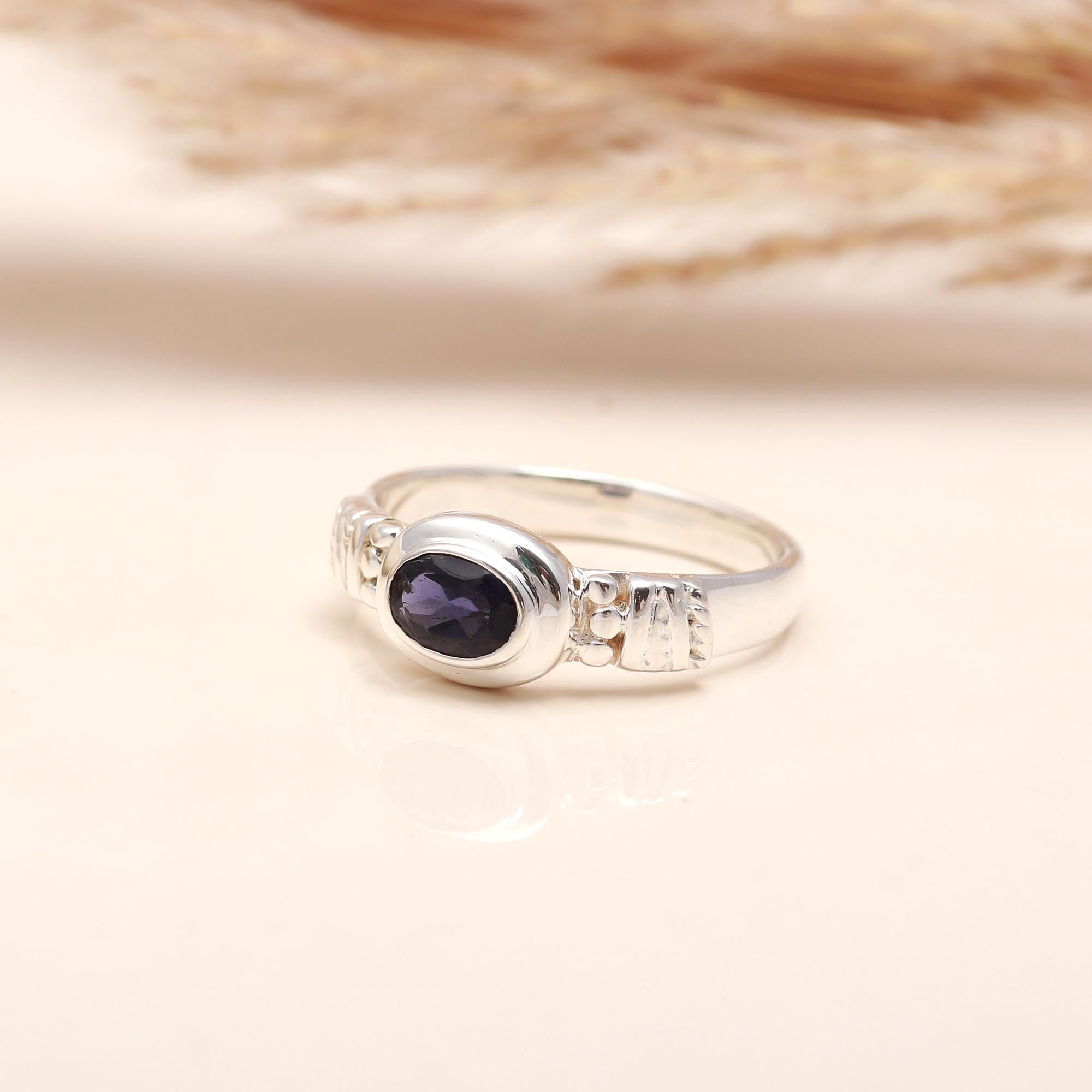 925 Silver Iolite Textured Band Ring