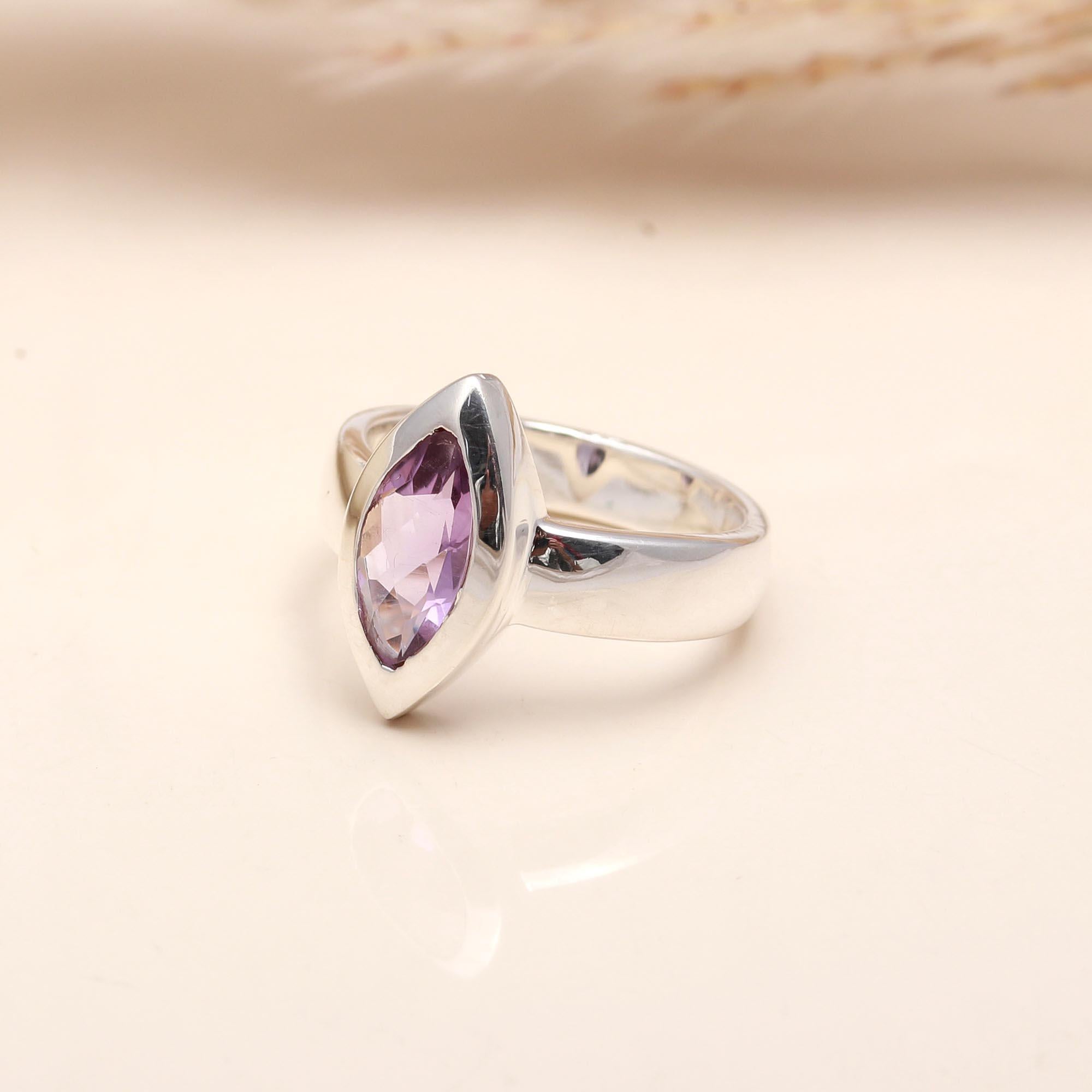 925 Silver Marquise Amethyst Ring