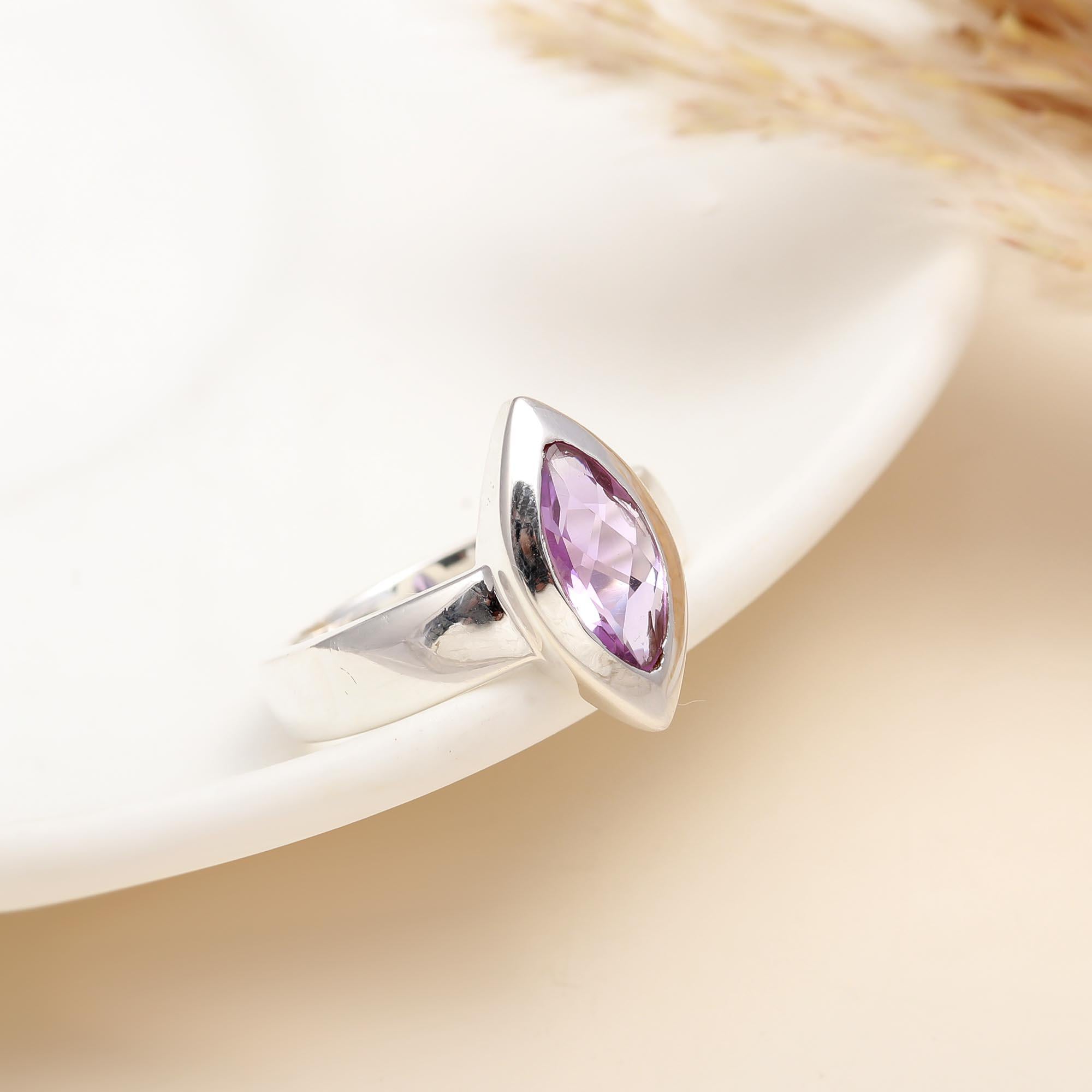 925 Silver Marquise Amethyst Ring