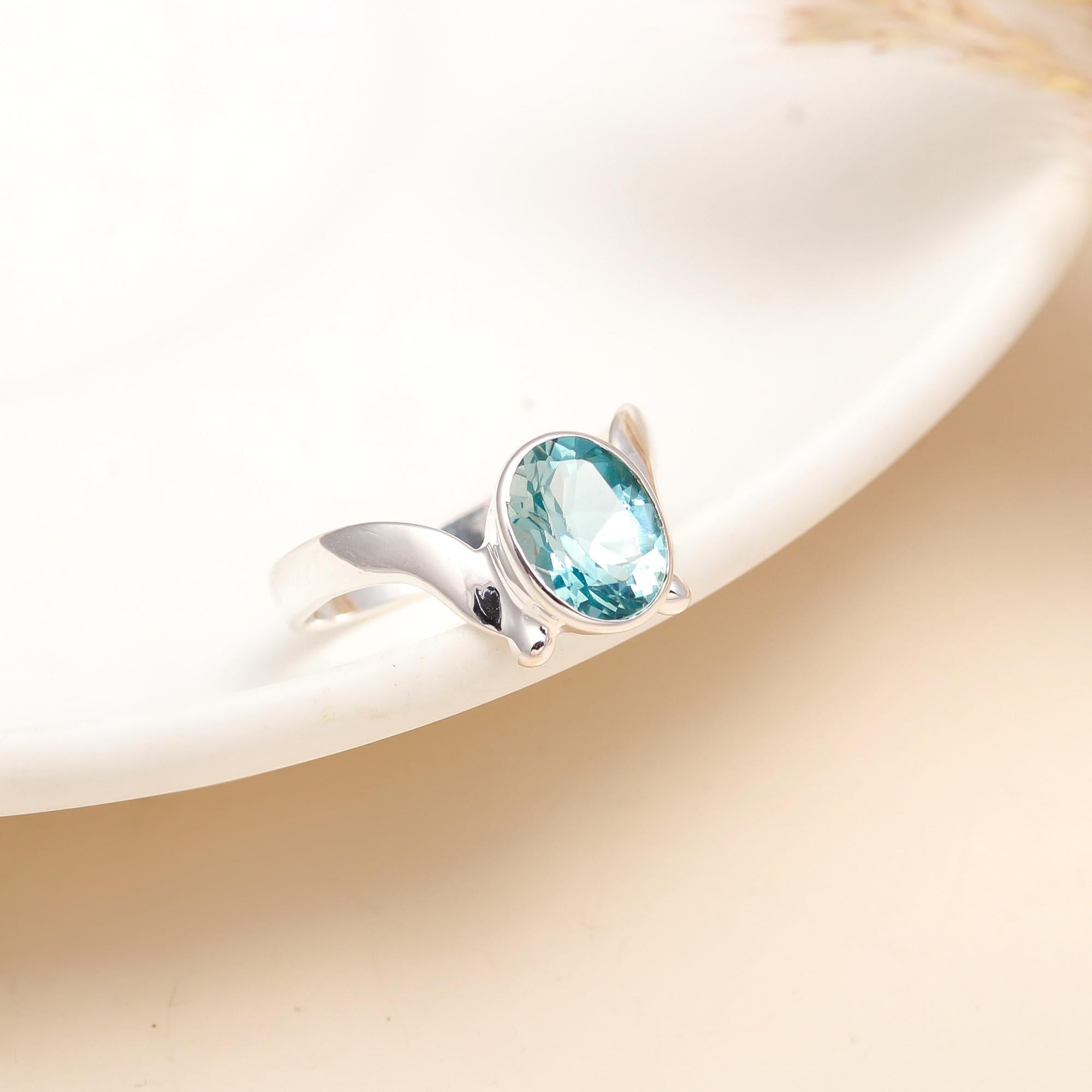 925 Silver Oval Blue Topaz Ring