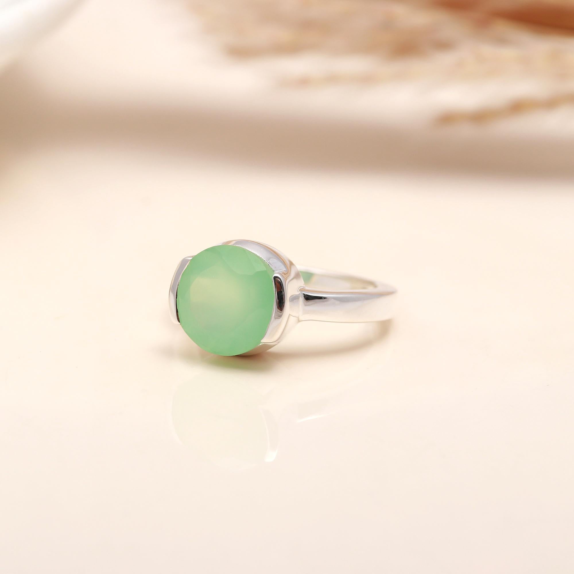 925 Silver Green Chalcedony Ring
