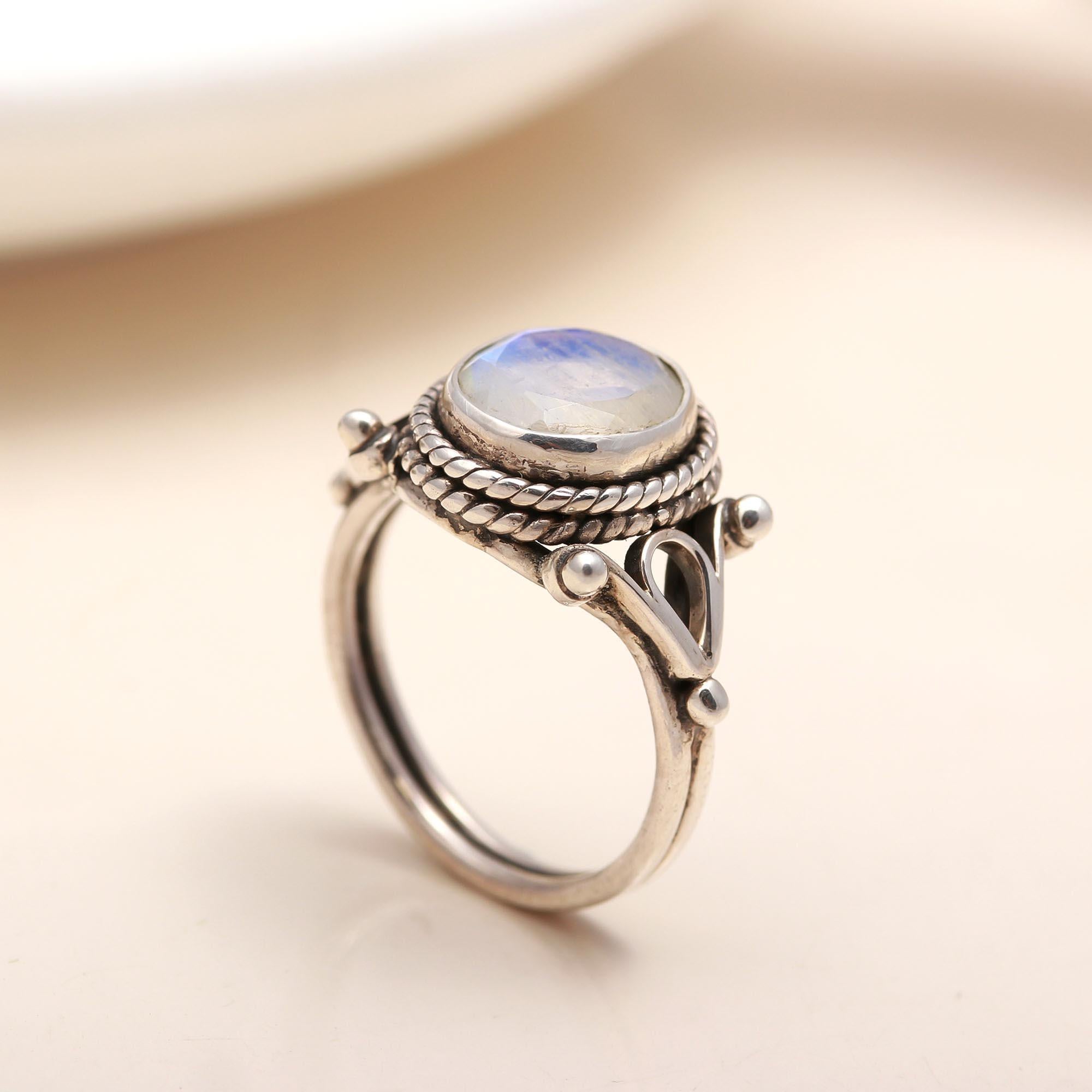 925 Silver Rainbow Moonstone Ring