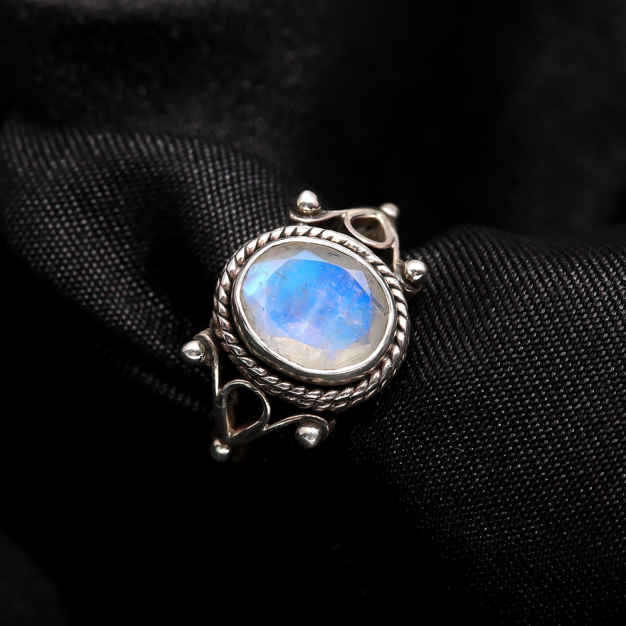 925 Silver Rainbow Moonstone Ring