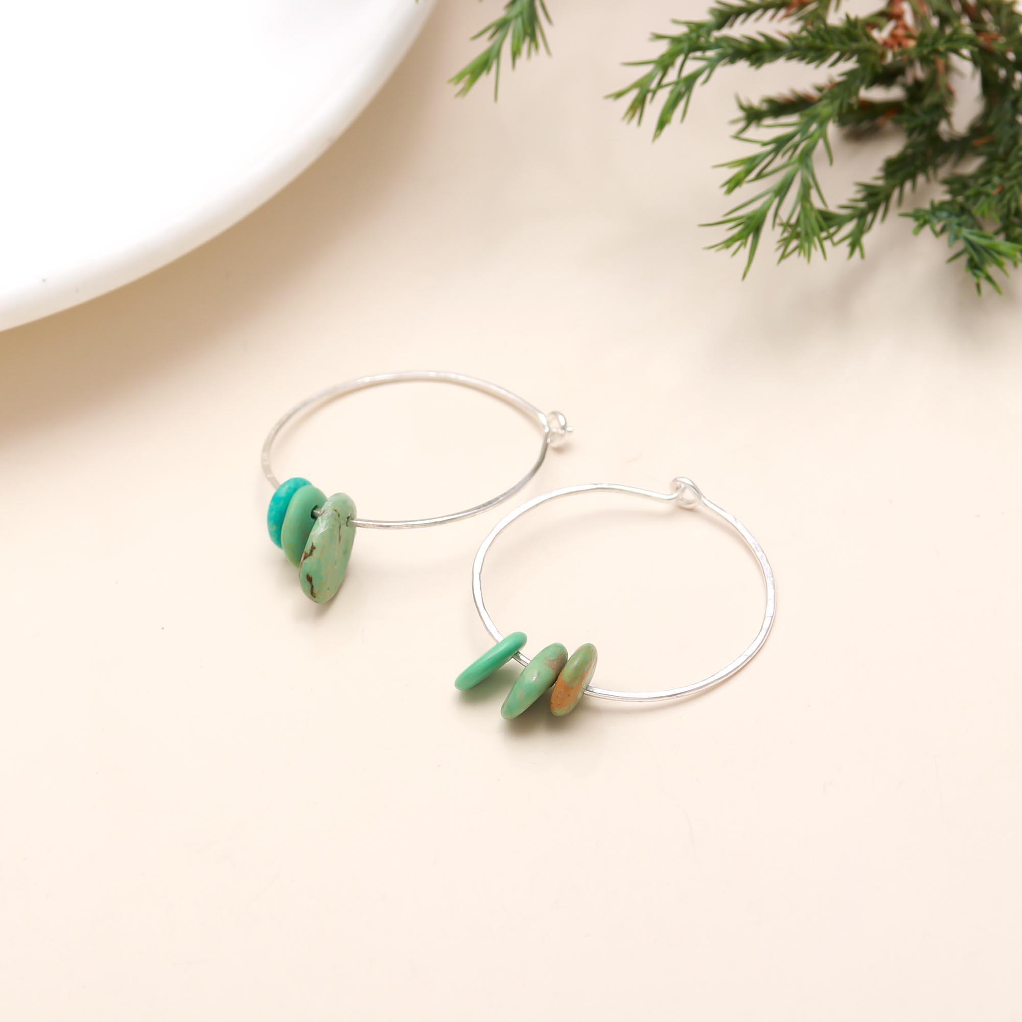 925 Silver Turquoise Nugget Beads Hoop Earrings
