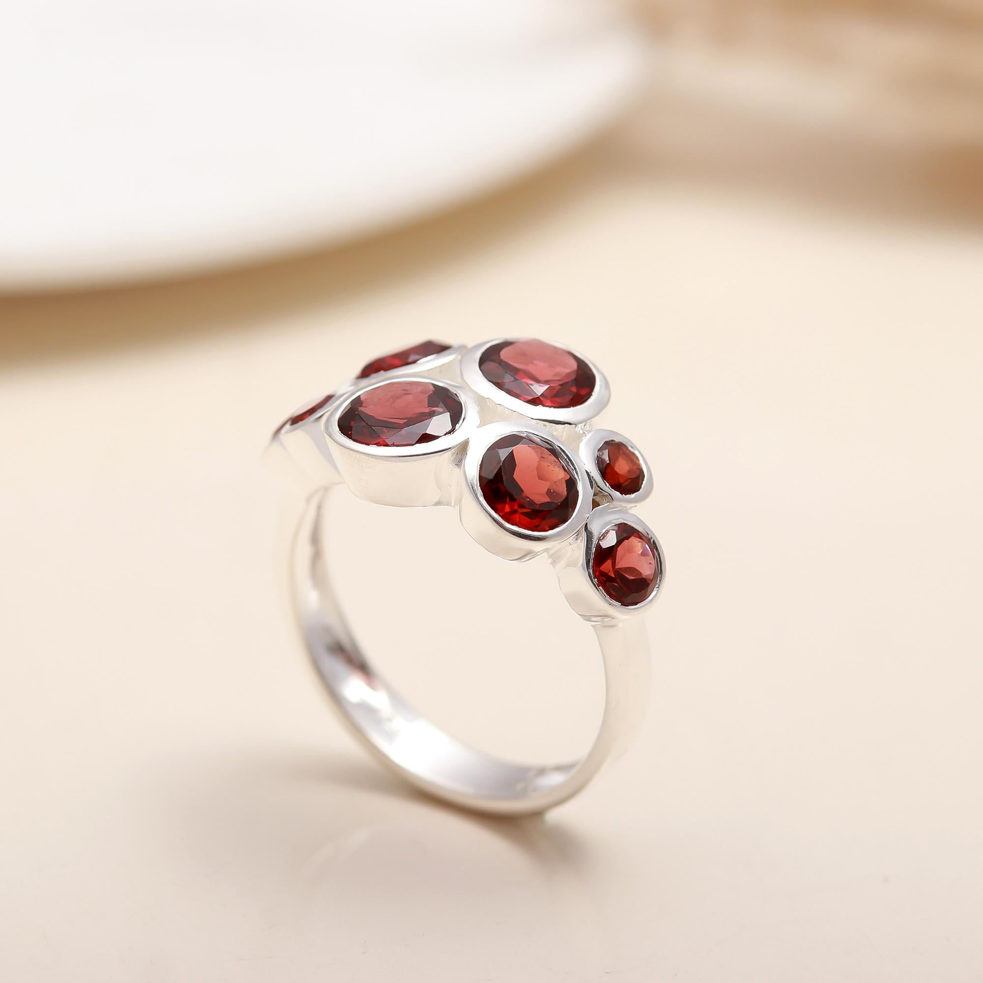 925 Silver Multi Garnet Cluster Ring