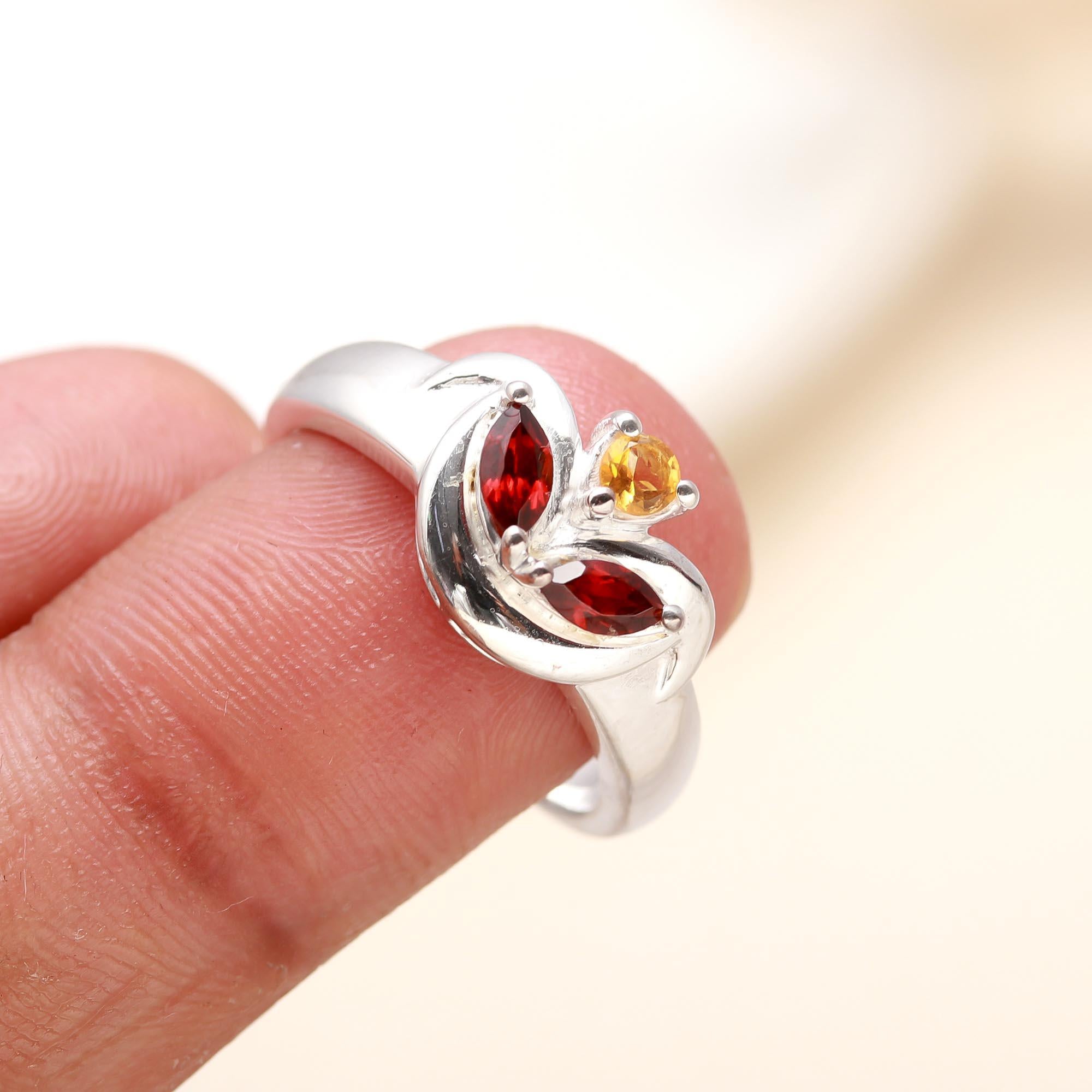 925 Silver Garnet and Citrine Ring