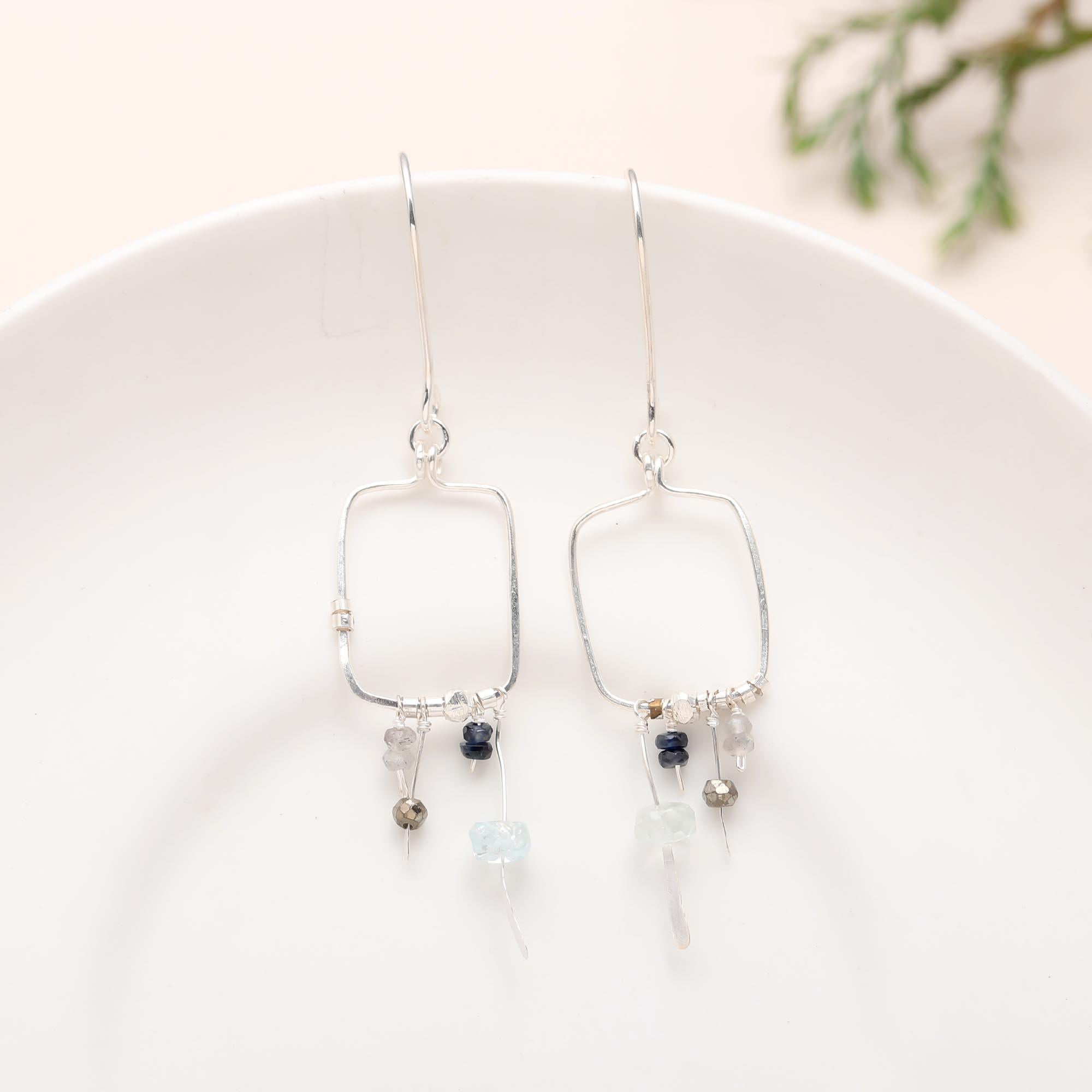 Sterling Silver Aquamarine & Kyanite Bead Earrings 925