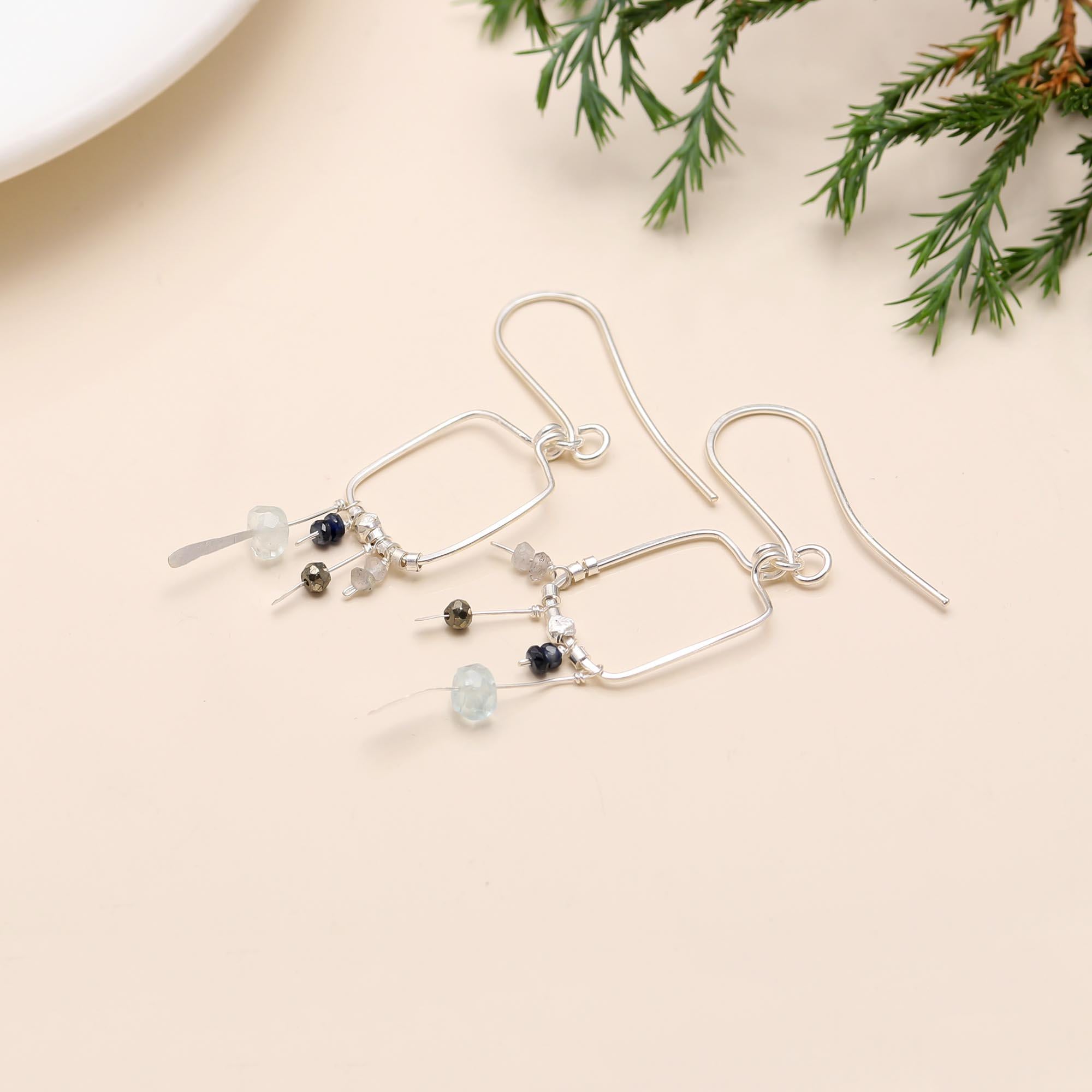 Sterling Silver Aquamarine & Kyanite Bead Earrings 925