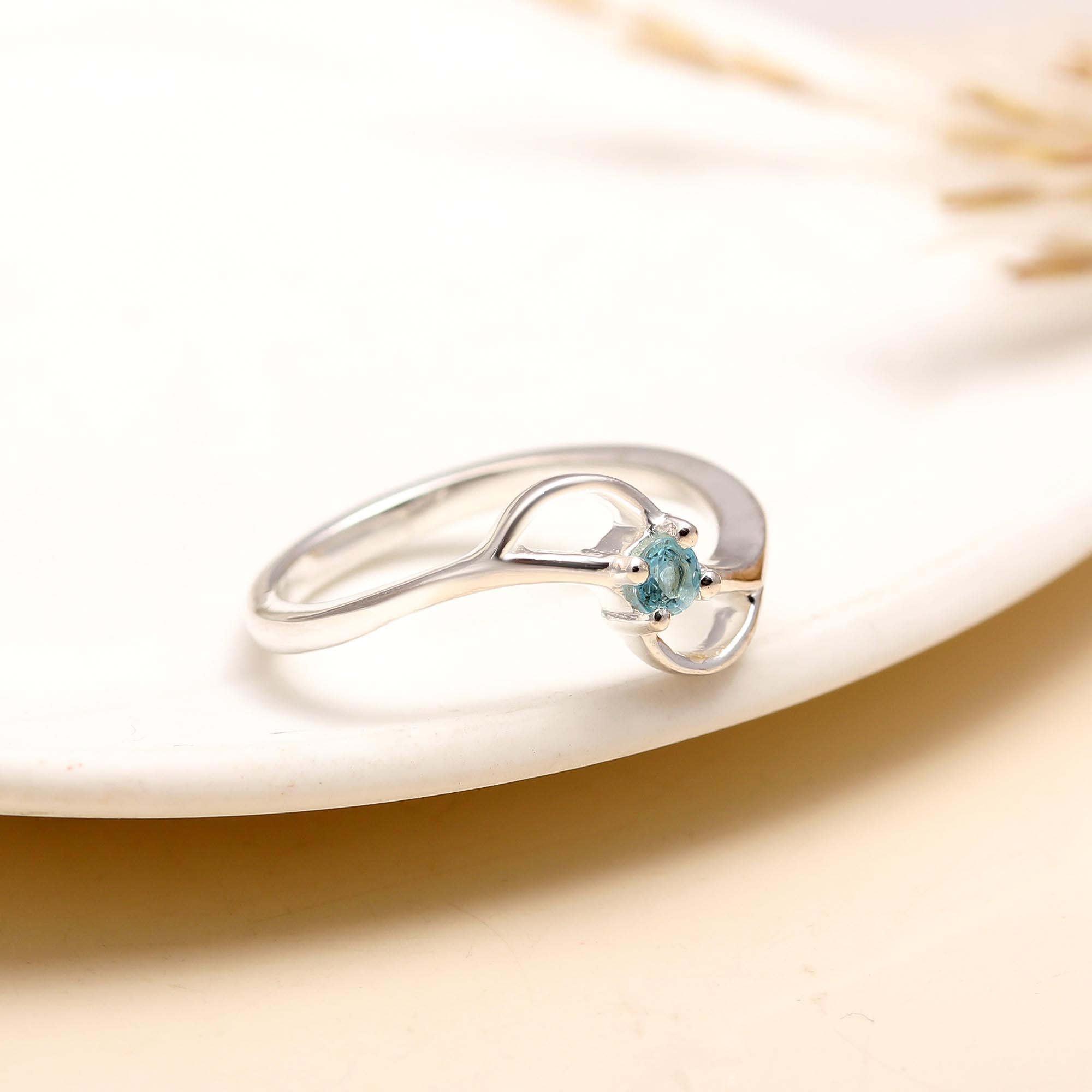 925 Silver Blue Topaz Twist Band Ring