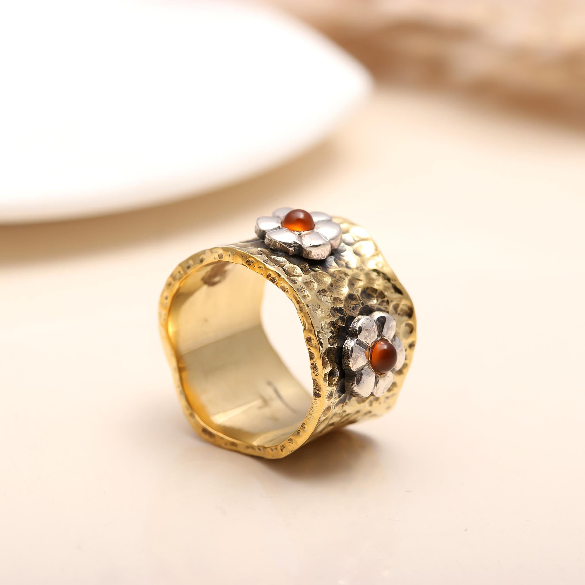 925 sterling silver floral ring with carnelian