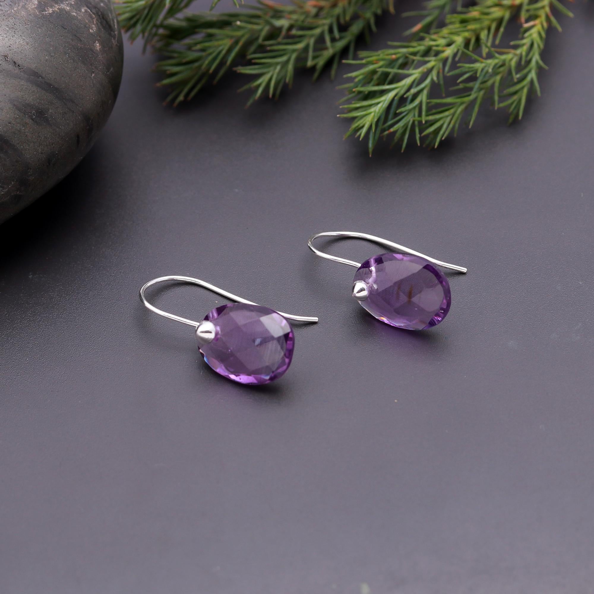 925 Silver Faceted Amethyst Dangle Earrings