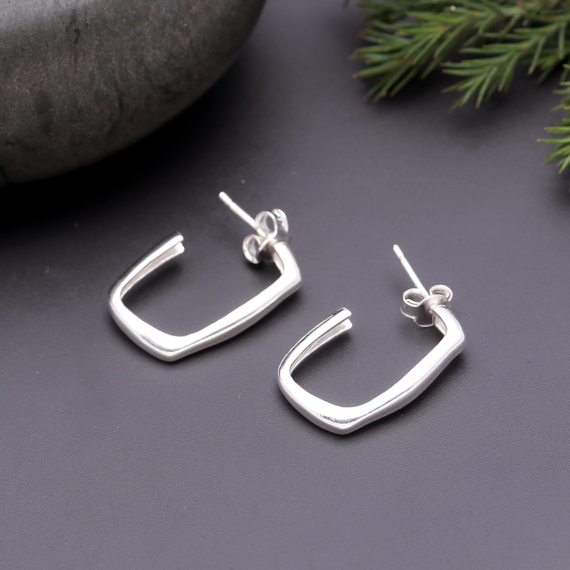 925 Silver Square Hoop Stud Earrings