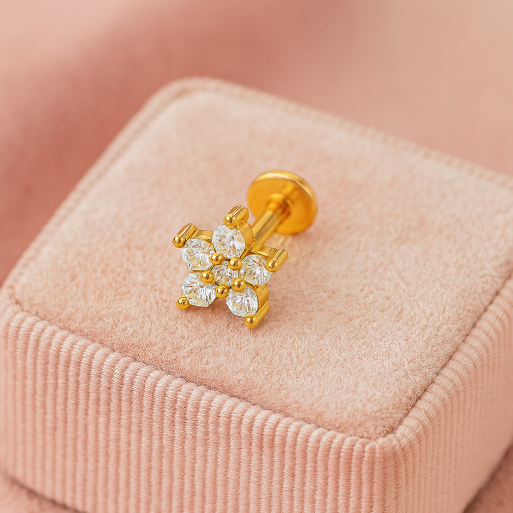 925 Sterling Silver Gold Plated Floral Cluster Nose Pin