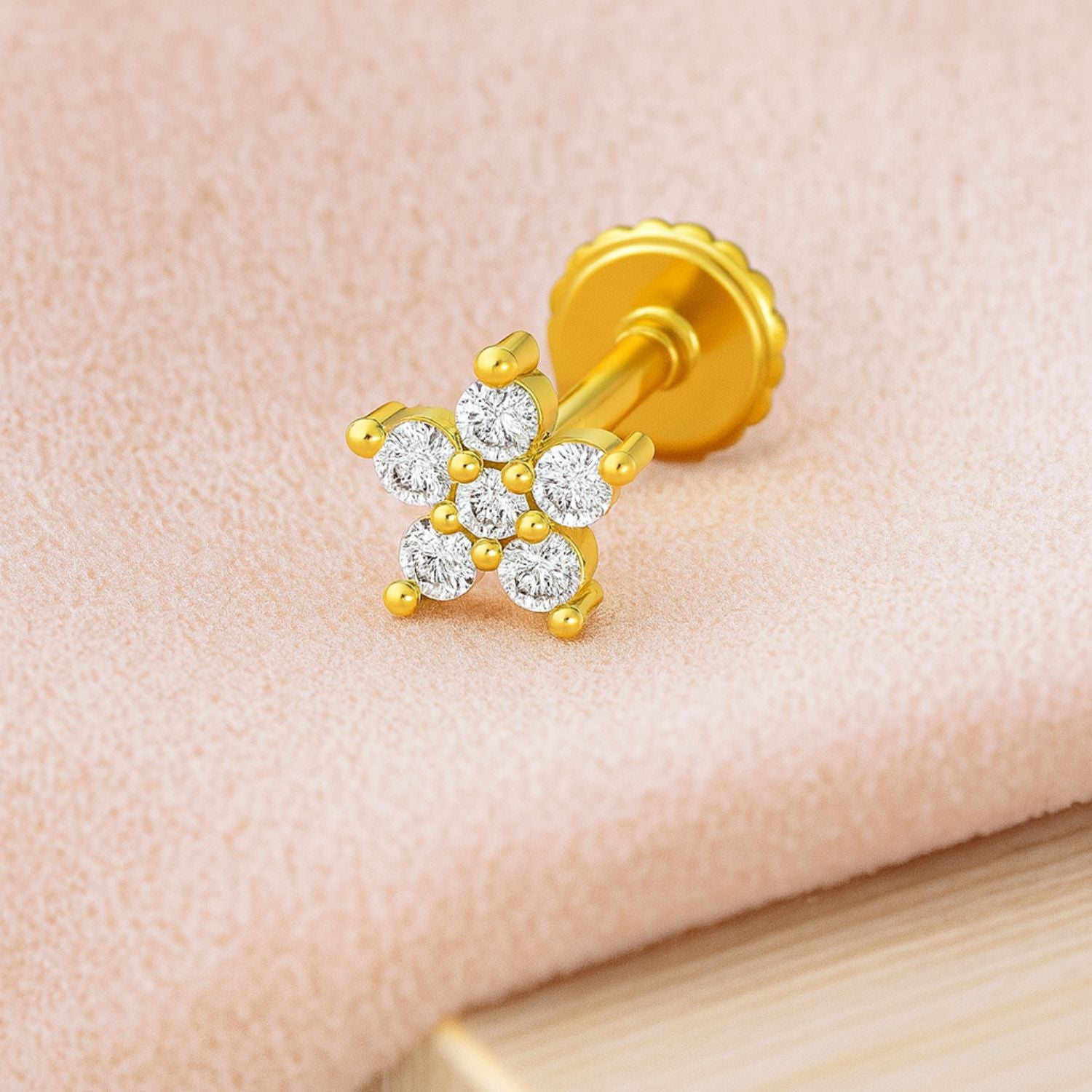 925 Sterling Silver Gold Plated Floral Cluster Nose Pin