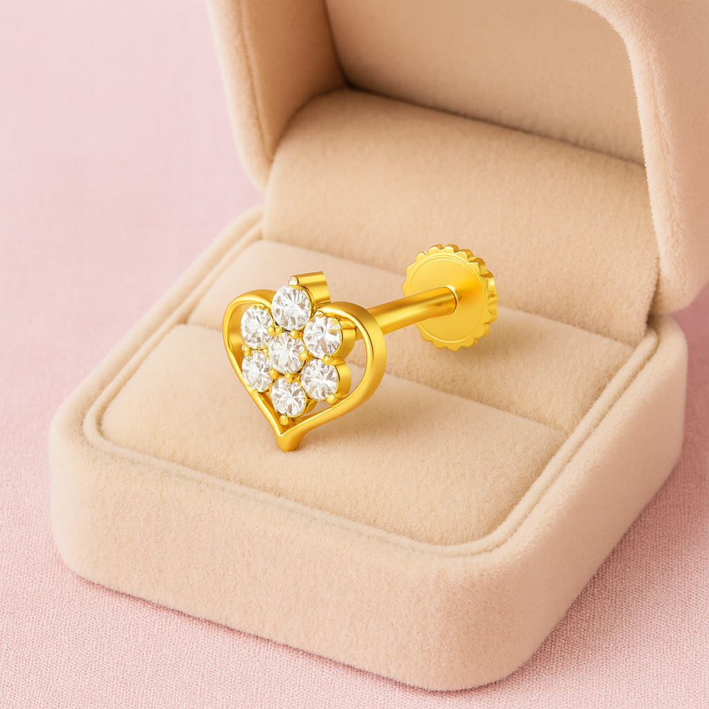 925 Sterling Silver Gold Plated Heart Floral Cluster Nose Pin