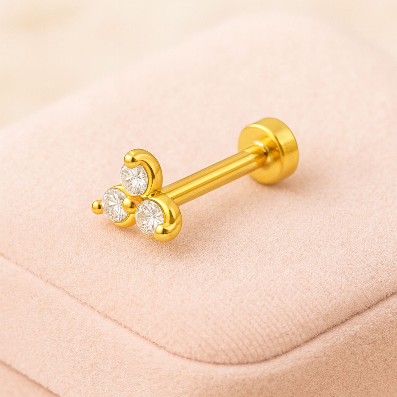 925 Sterling Silver Gold Plated Triangle Cluster Nose Pin