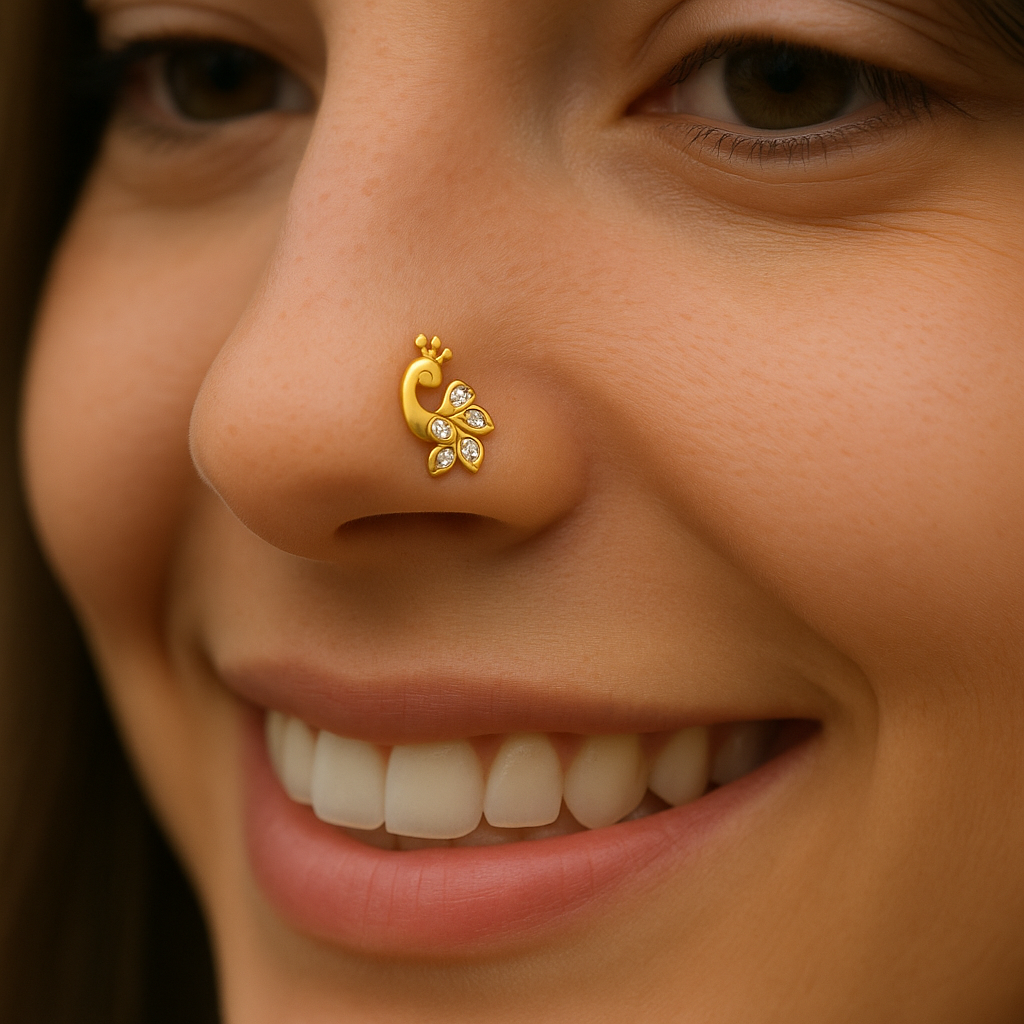 925 Sterling Silver Gold Plated Peacock Nose Pin