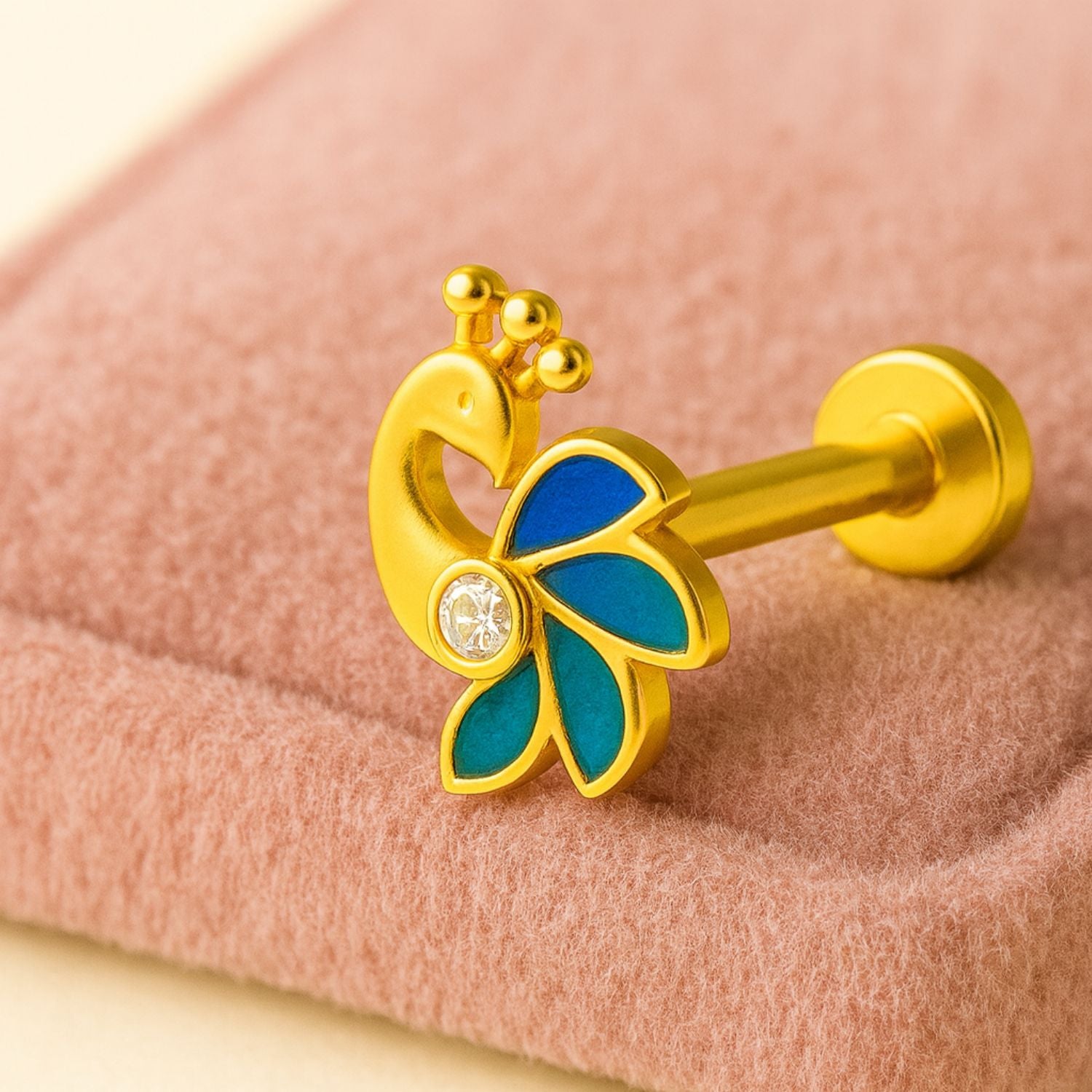 925 Sterling Silver Gold Plated Peacock Enamel Nose Pin