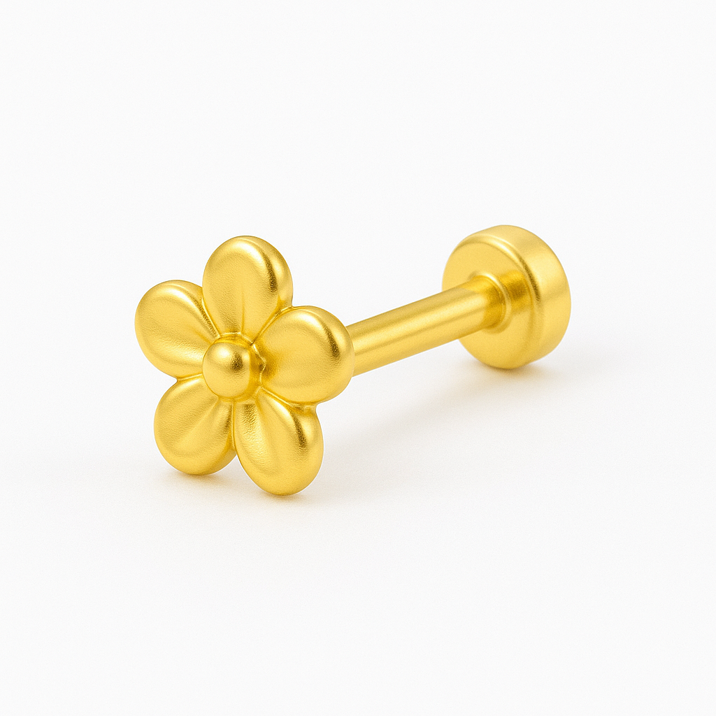 925 Sterling Silver Gold Plated Matte Flower Nose Pin