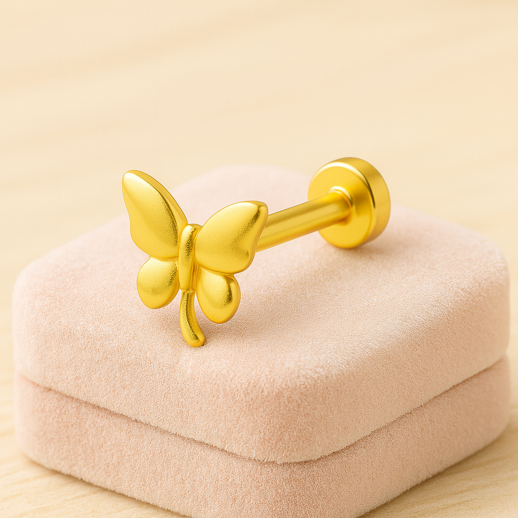 925 Sterling Silver Gold Plated Butterfly Nose Pin