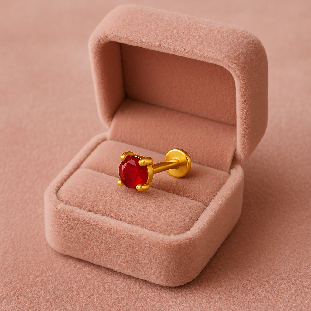 925 Sterling Silver Gold Plated Ruby Gemstone Nose Pin