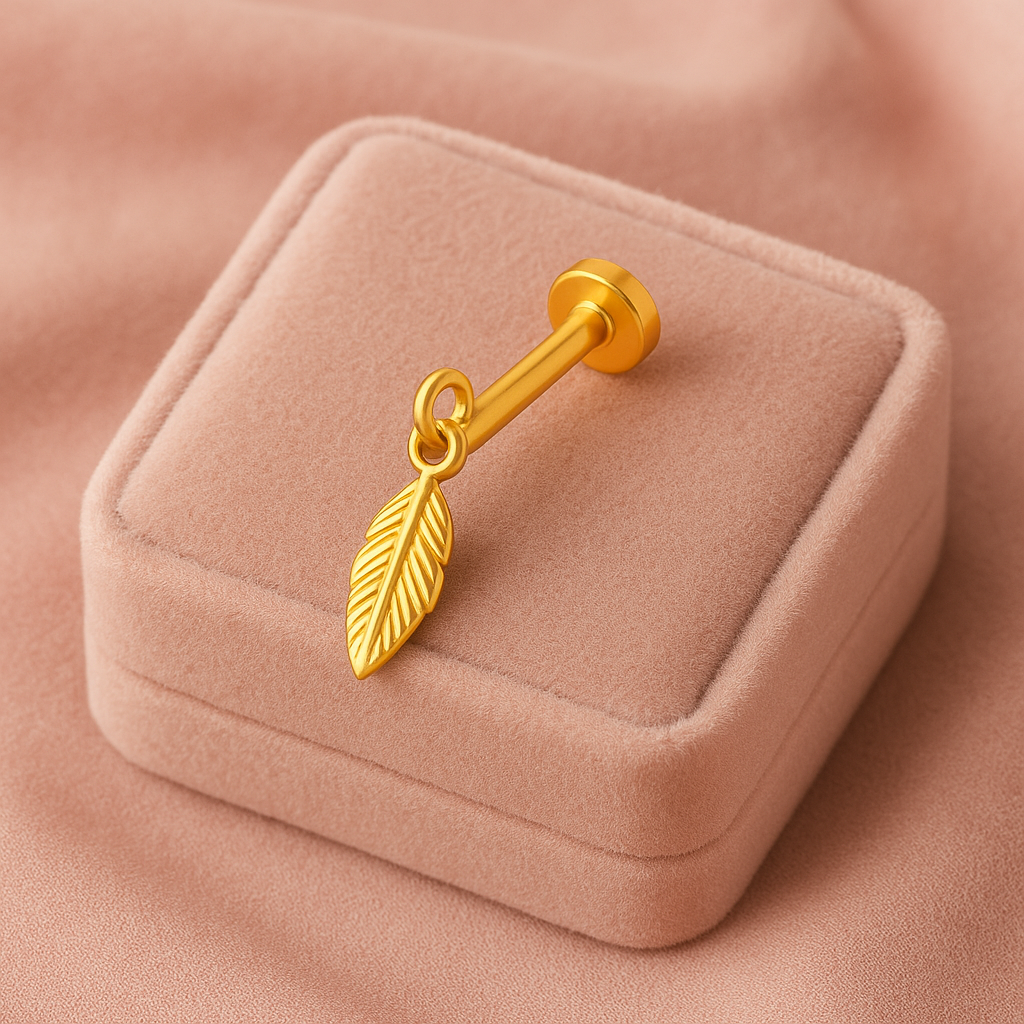 925 Sterling Silver Gold Plated Feather Dangle Nose Pin