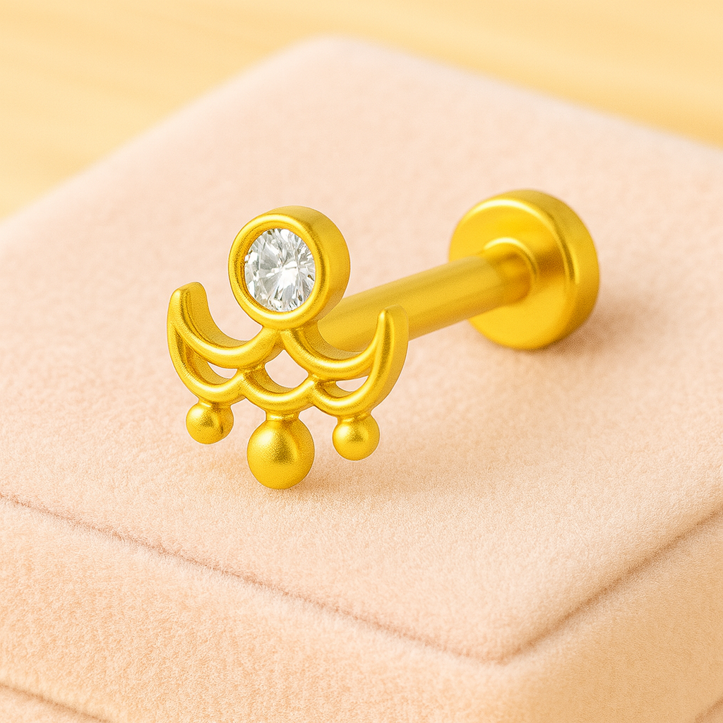 925 Sterling Silver Gold Plated Crescent Layer Nose Pin