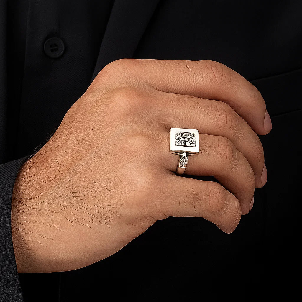 925 Silver Textured Square Ring