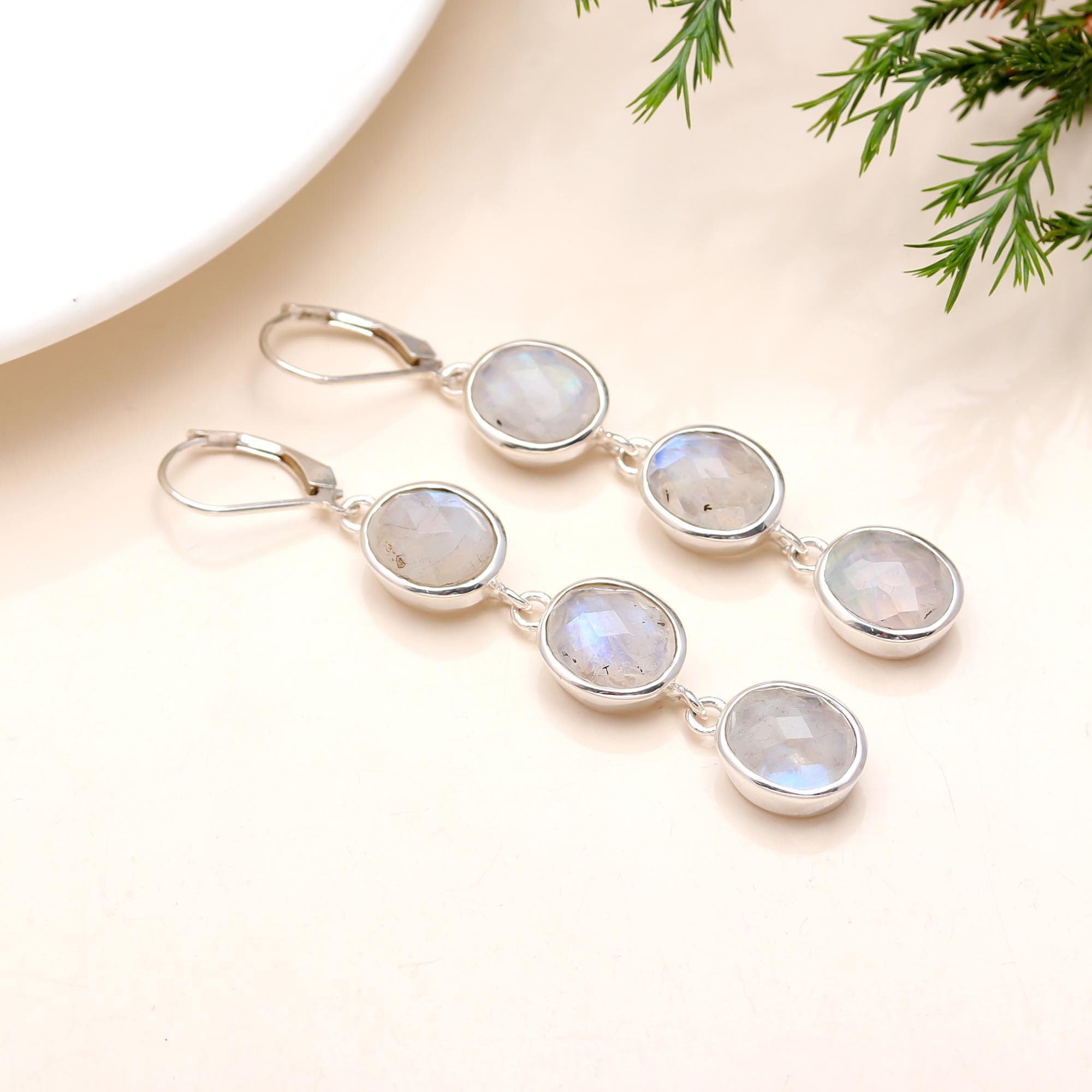 925 Sterling Silver Rainbow Moonstone & Lapis Lazuli Earrings