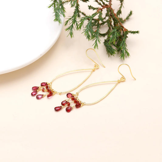 925 Sterling Silver Garnet Chandelier Earrings, Handmade Teardrop Dangle Earrings