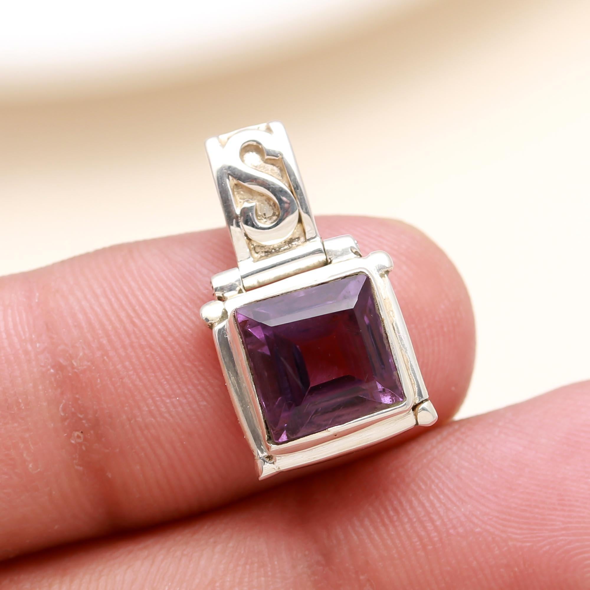 Purple Amethyst Gemstone Pendant in 925 Sterling Silver