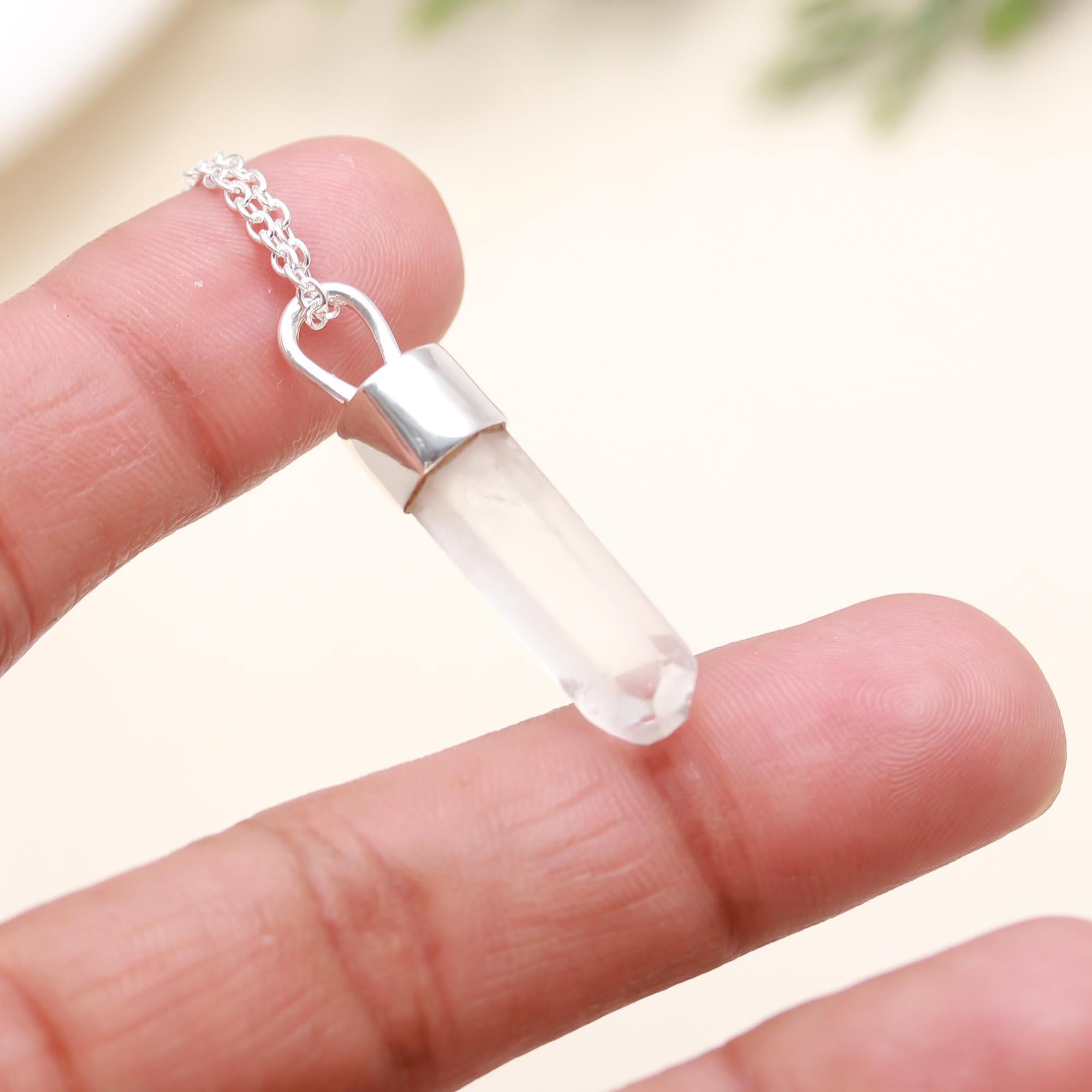 925 Silver Clear Quartz Pendant Necklace