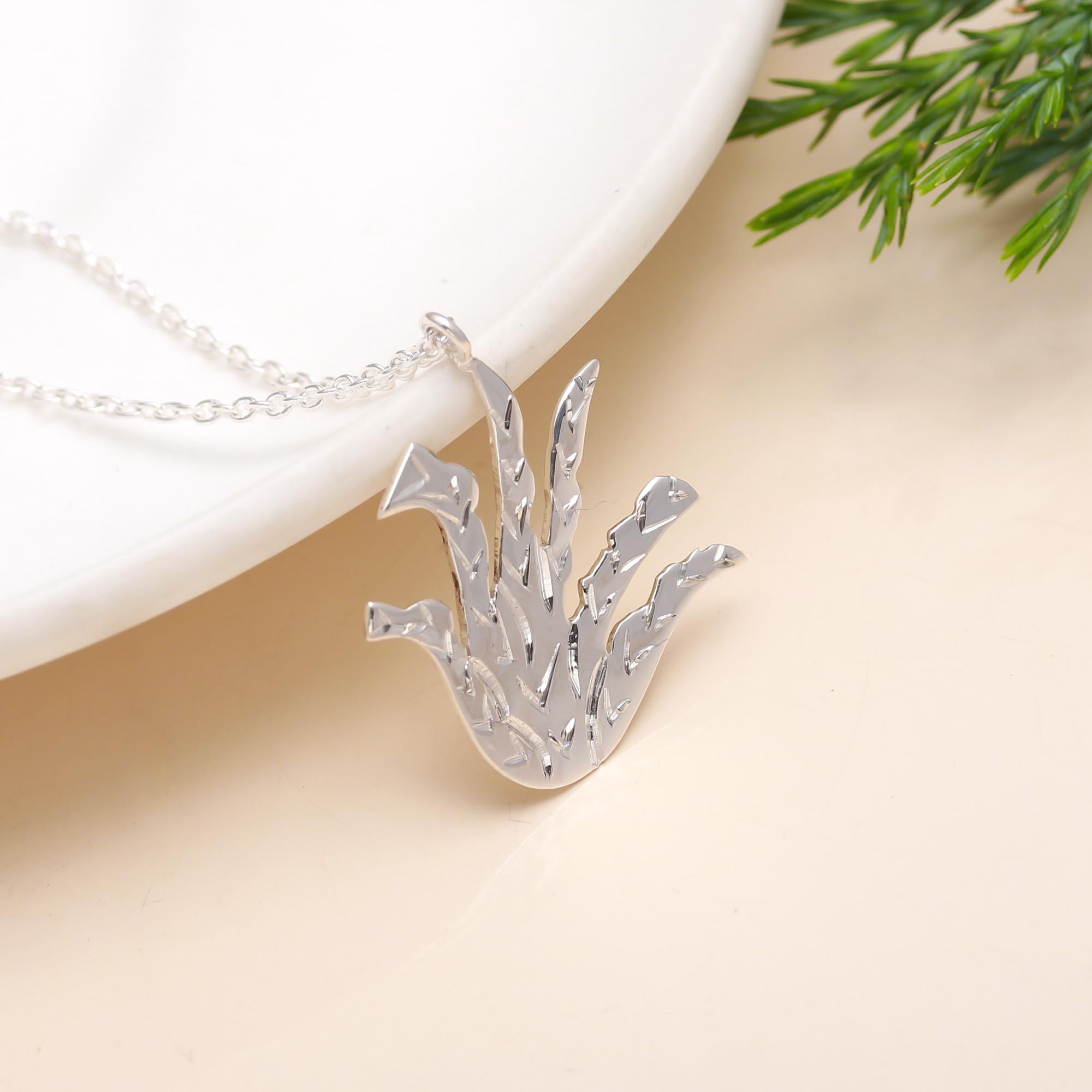 925 Silver Aloe Leaf Pendant Necklace