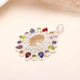 Lemon Topaz & Multicolour Gemstone Pendant Sterling Silver