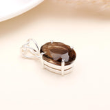Smoky Quartz Silver Oval Pendant
