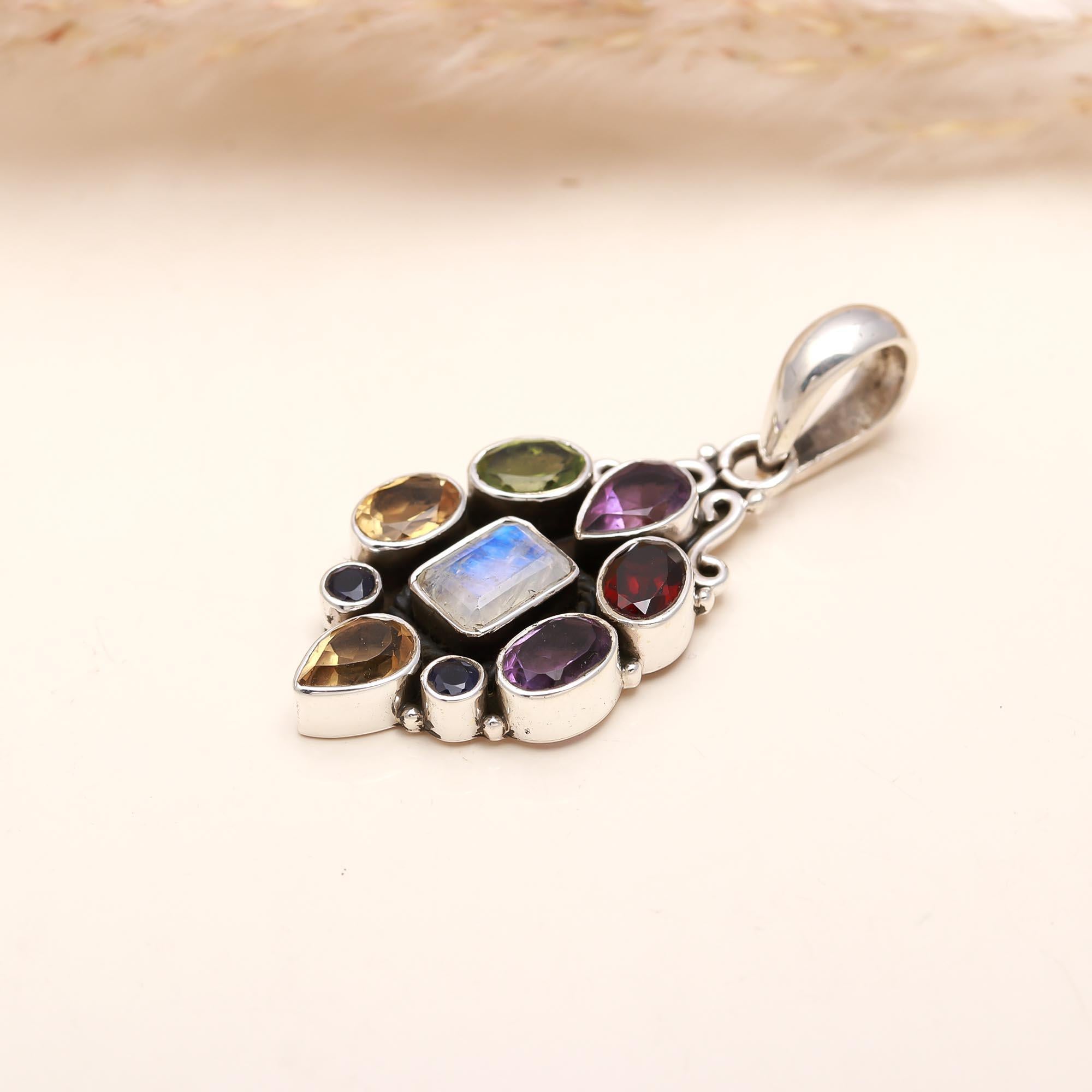 Multi-Gemstone Radiance Pendant in 925 Sterling Silver