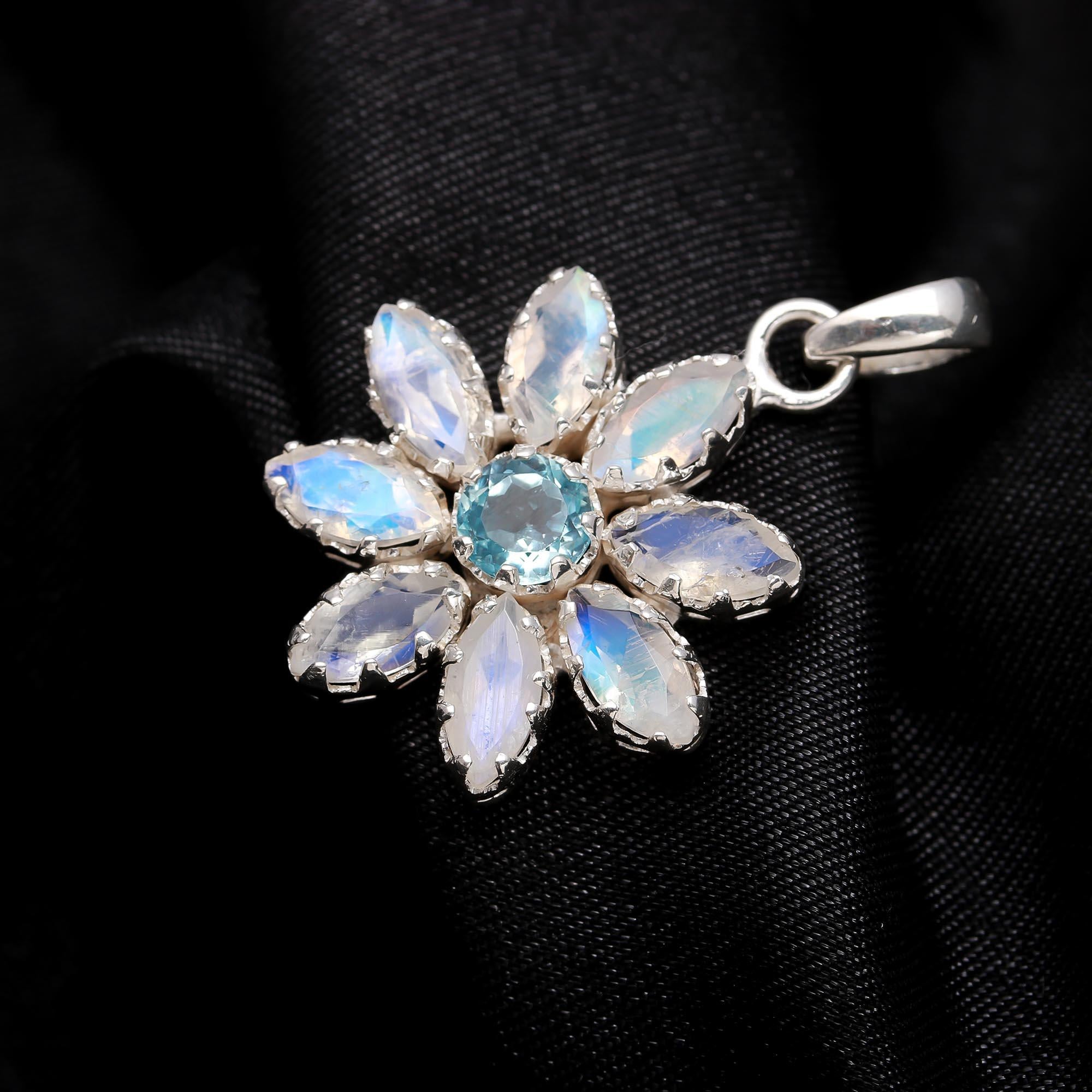 925 Sterling Silver Crystal Flower Pendant