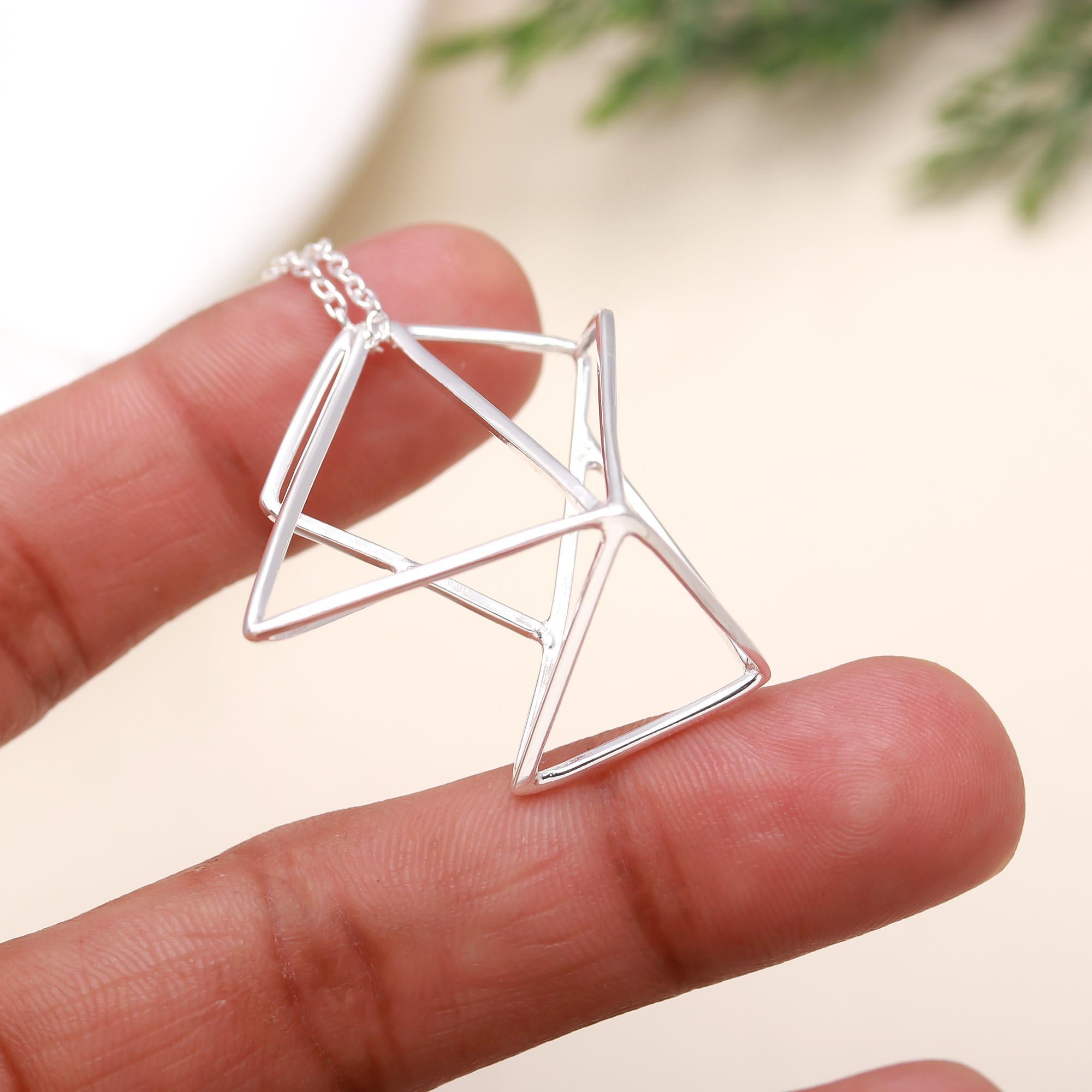 925 Silver Abstract Frame Pendant Necklace