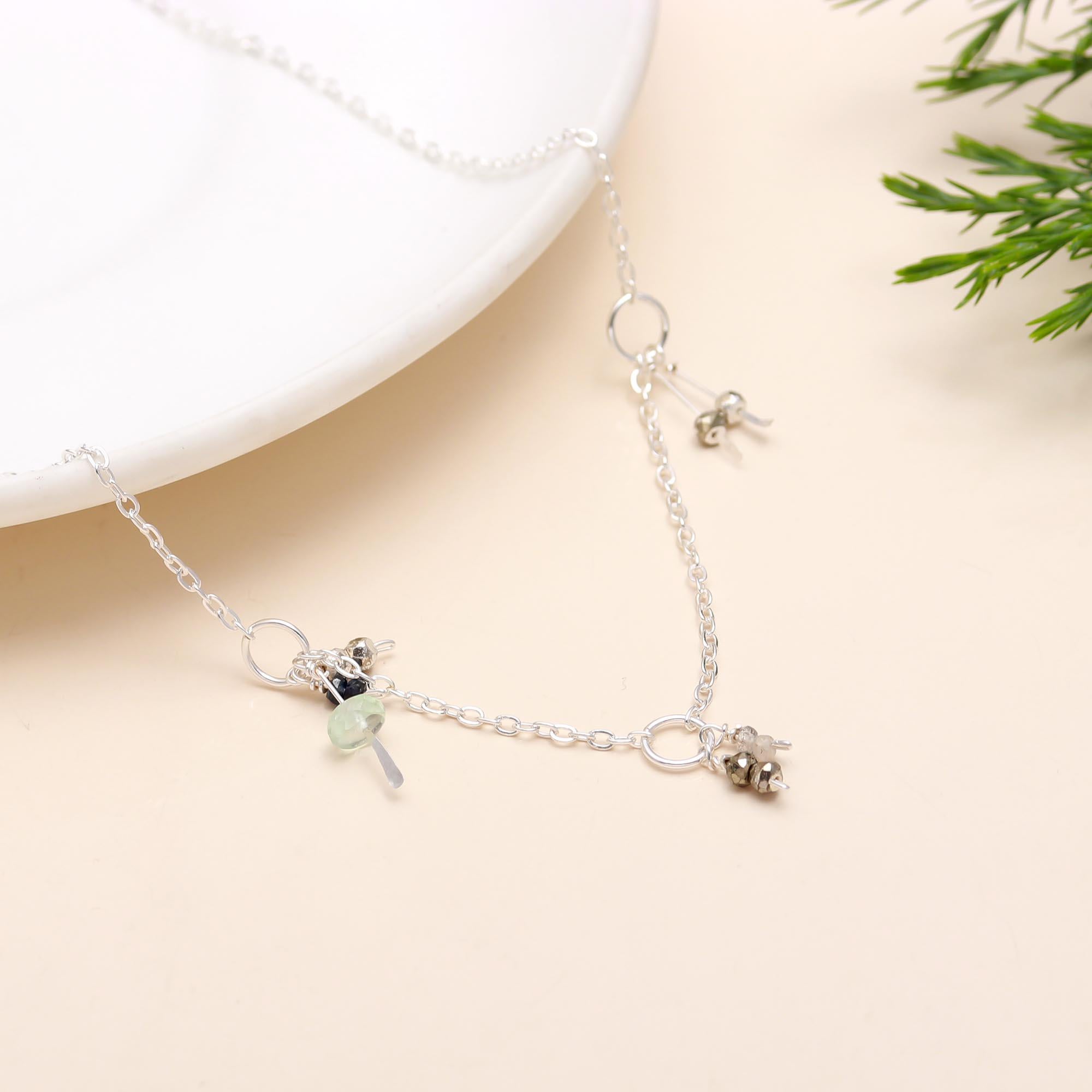 925 Silver Mixed Gemstone Charm Necklace