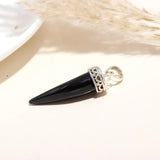 Ethnic Black Onyx Tooth Pendant, 925 Sterling Silver Pendant