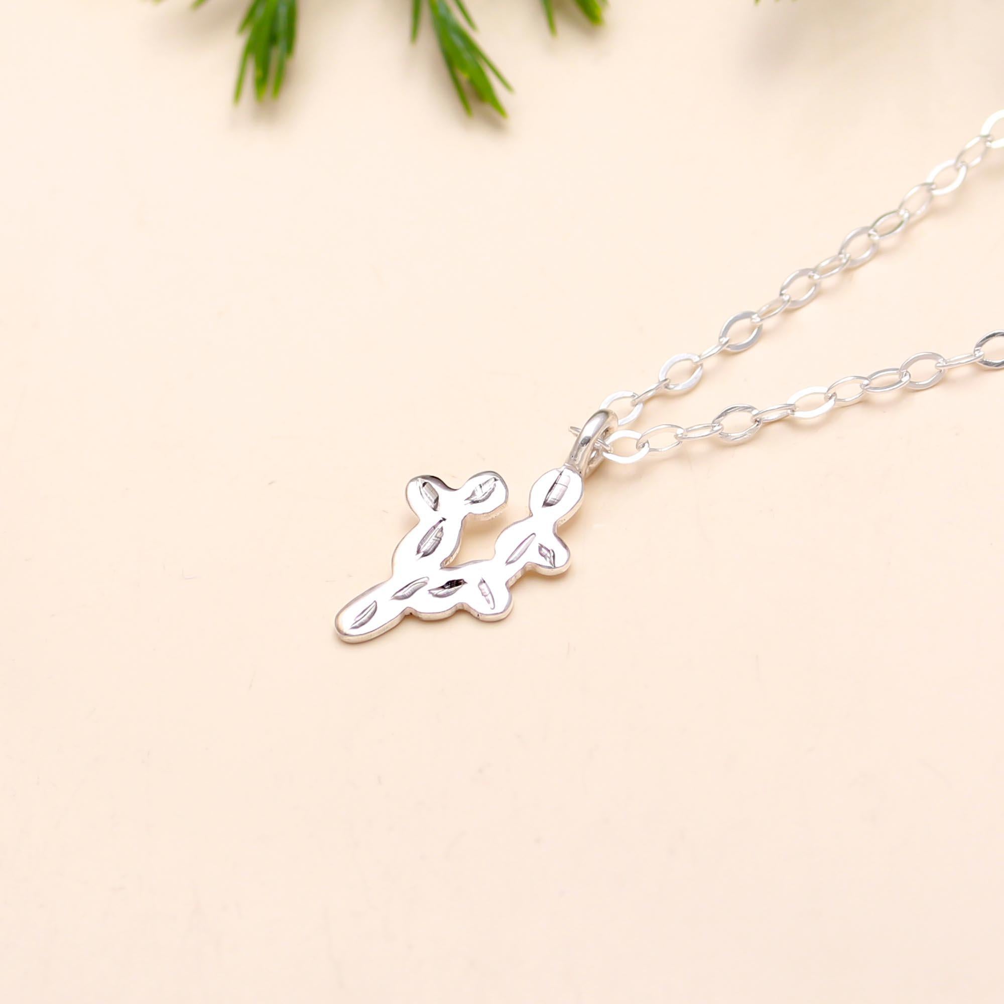 925 Silver Mini Cactus Pendant Necklace