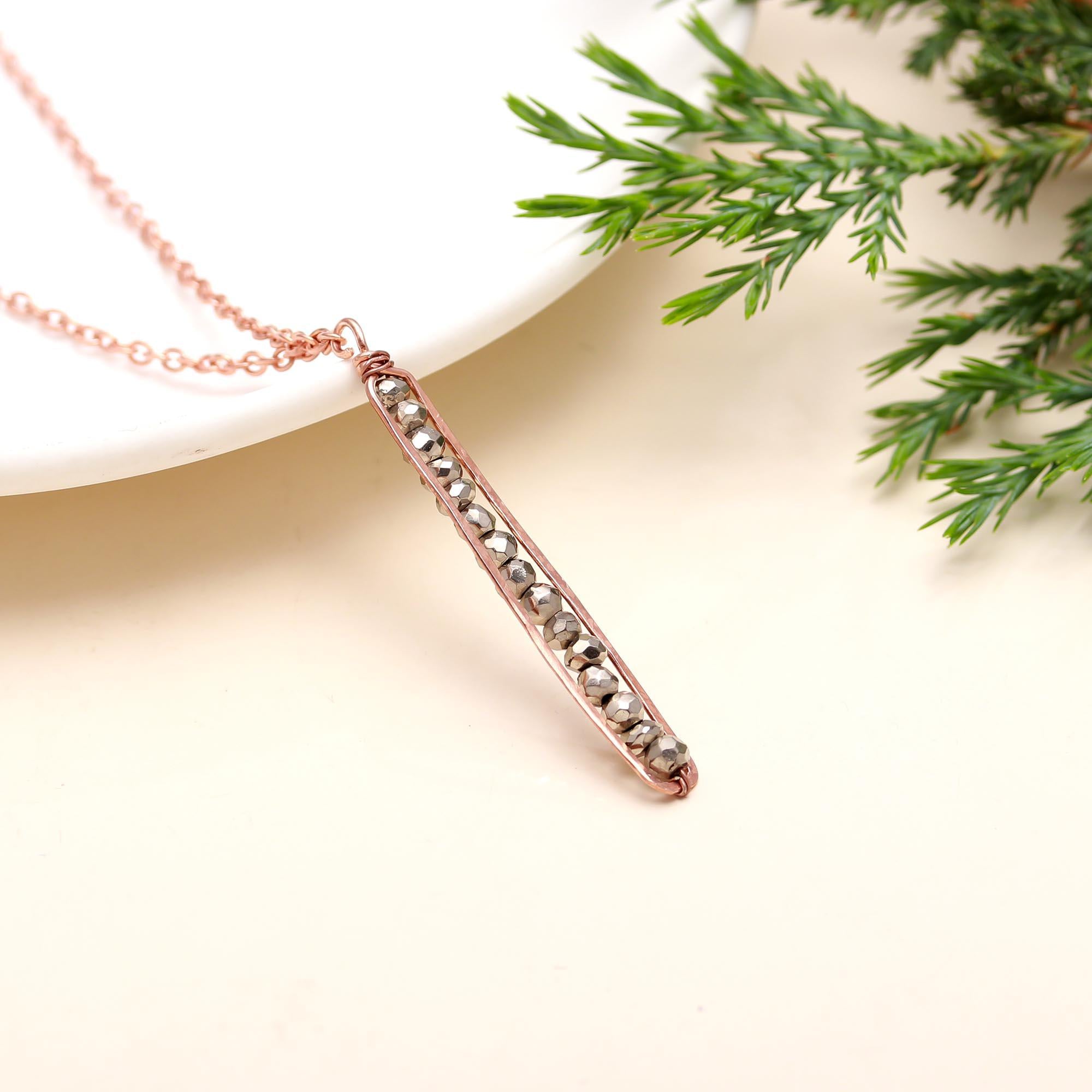 925 Silver Pyrite Beads Bar Necklace