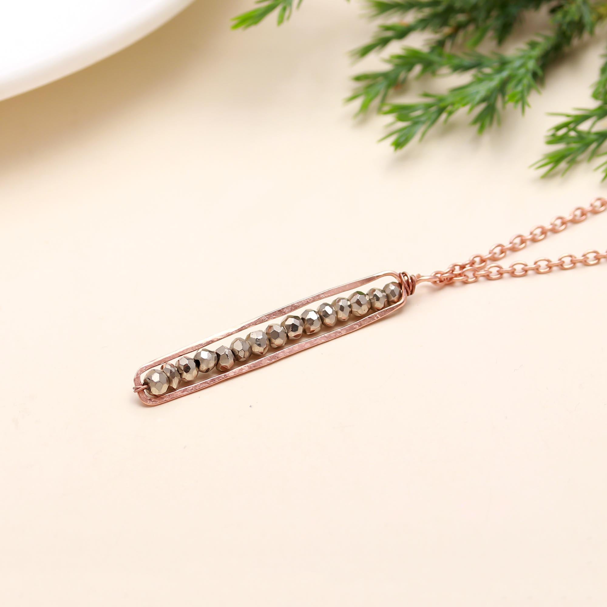 925 Silver Pyrite Beads Bar Necklace