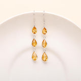 925 Silver Triple Citrine Dangle Earrings
