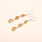 925 Silver Triple Citrine Dangle Earrings