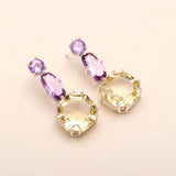 925 Silver Amethyst and Citrine Drop Earrings